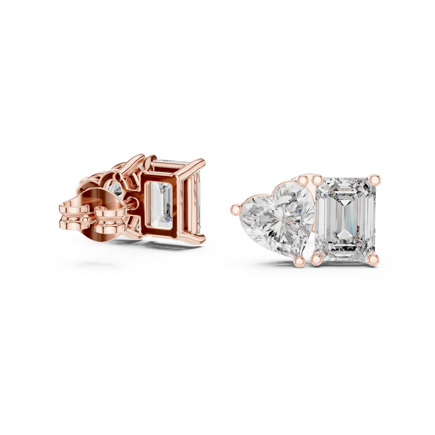 MJER54 - Heart and Emerald Cut Two-Stone Studs
