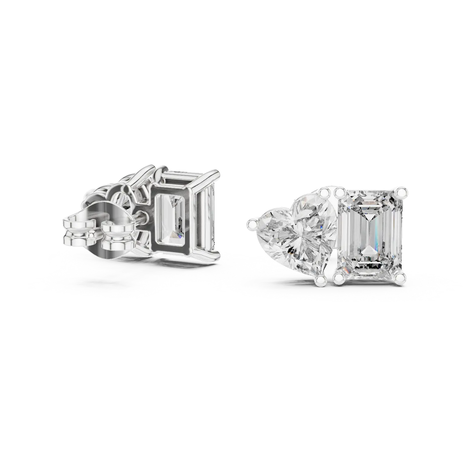 MJER54 - Heart and Emerald Cut Two-Stone Studs