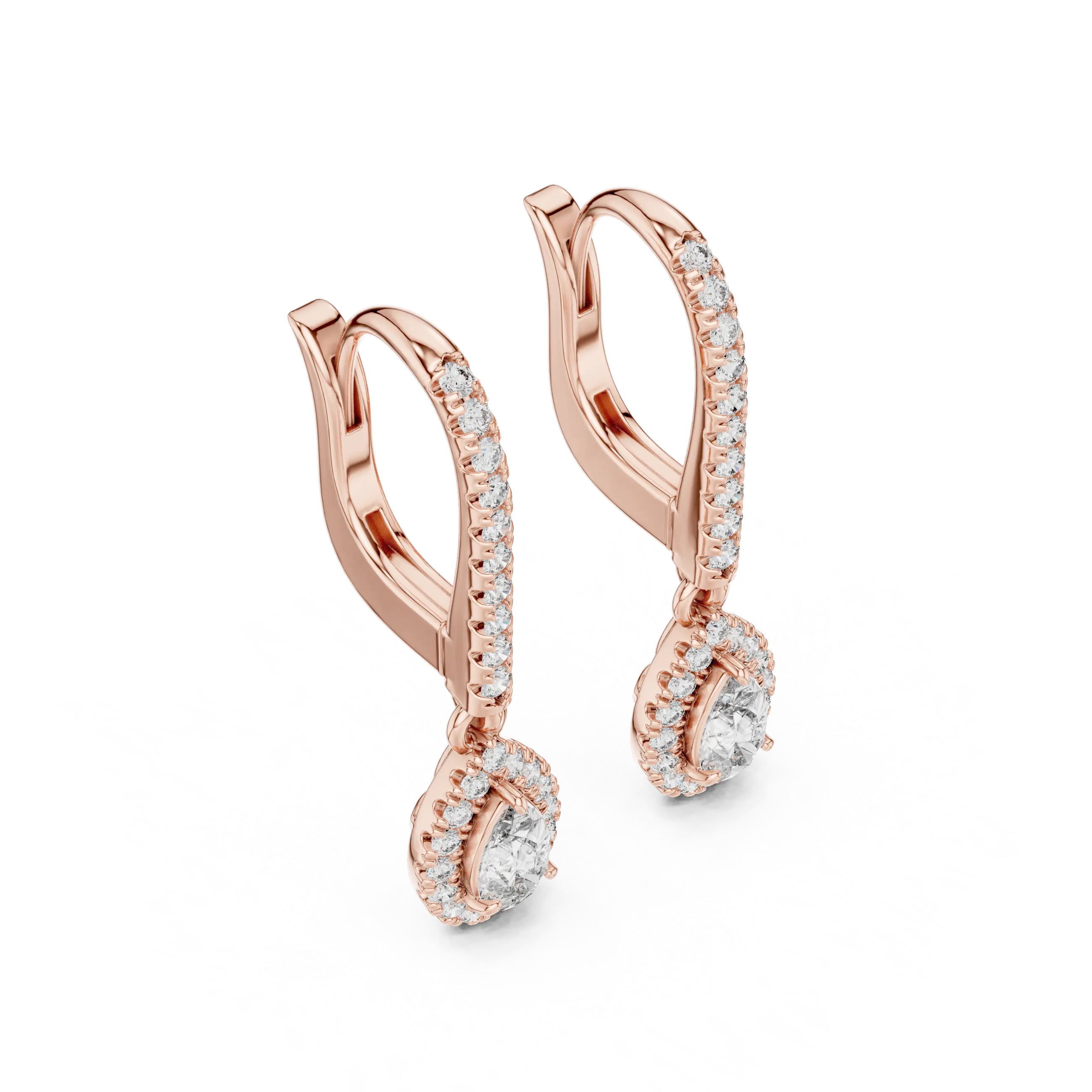 MJER40 - Pear Halo Lever Back Drop Earrings