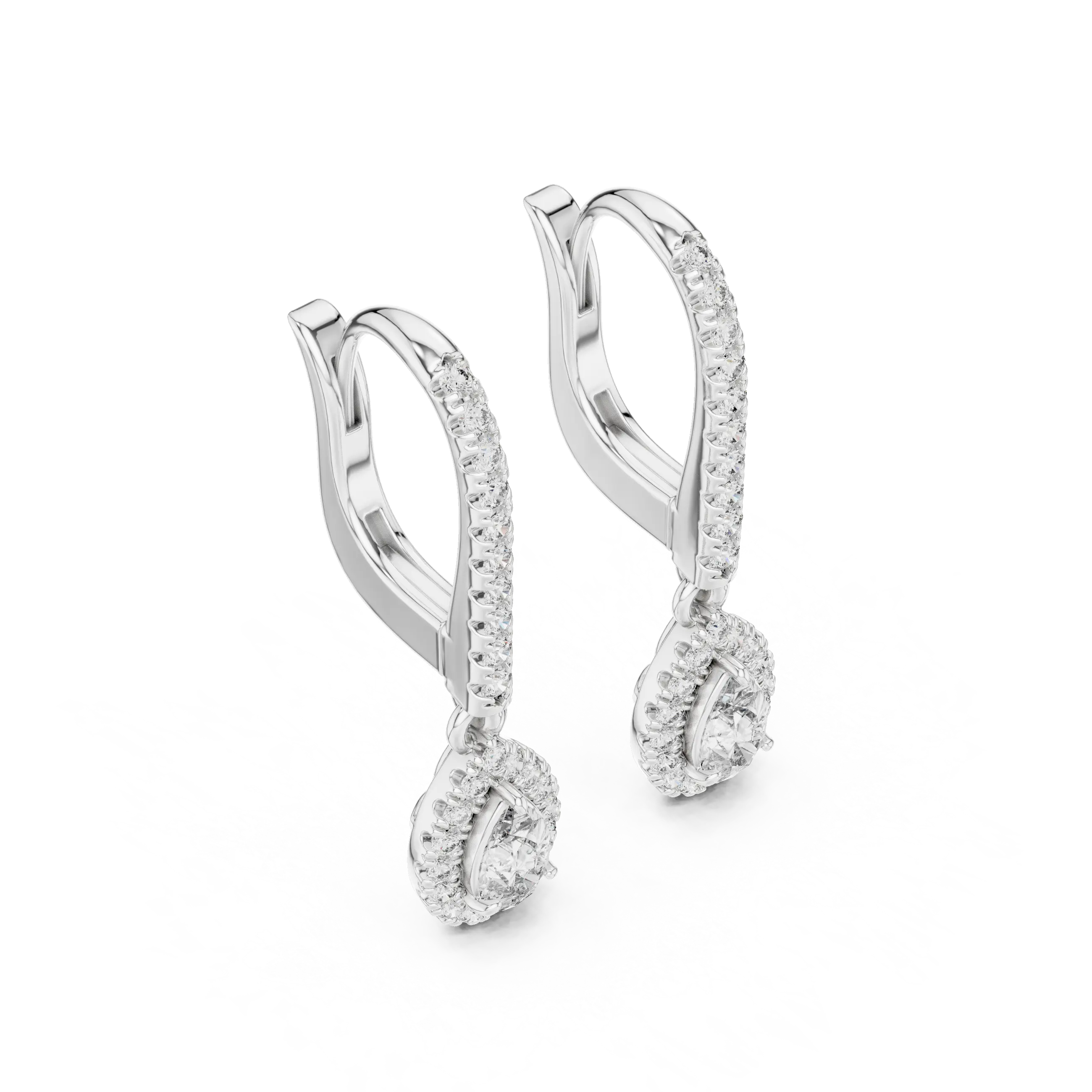 MJER40 - Pear Halo Lever Back Drop Earrings