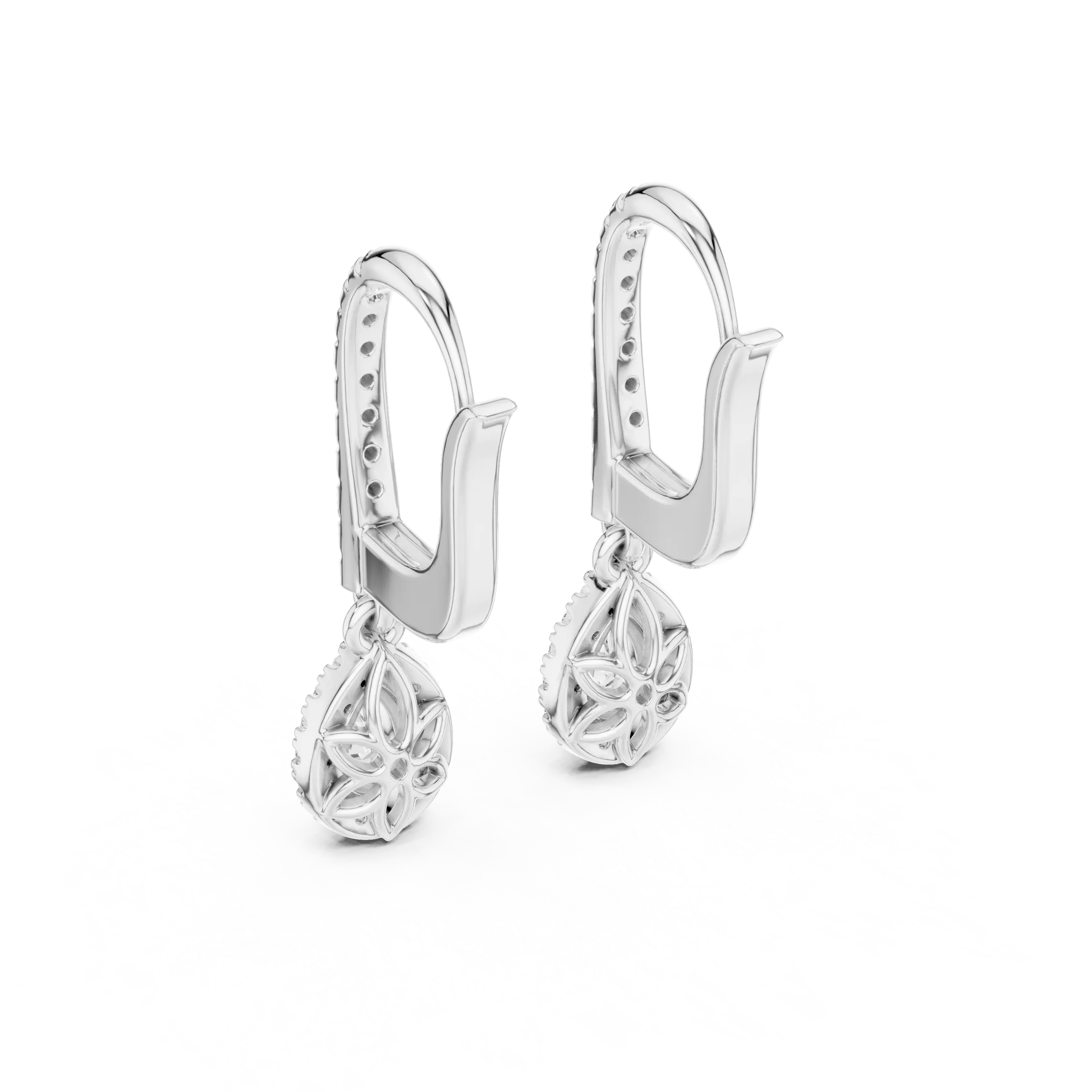 MJER40 - Pear Halo Lever Back Drop Earrings