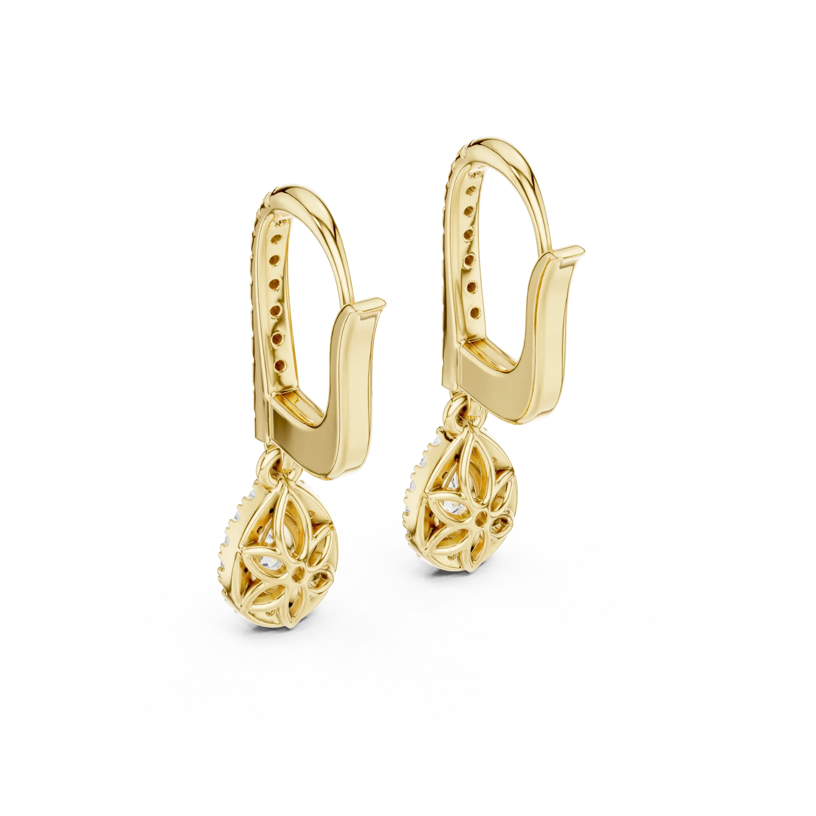 MJER40 - Pear Halo Lever Back Drop Earrings