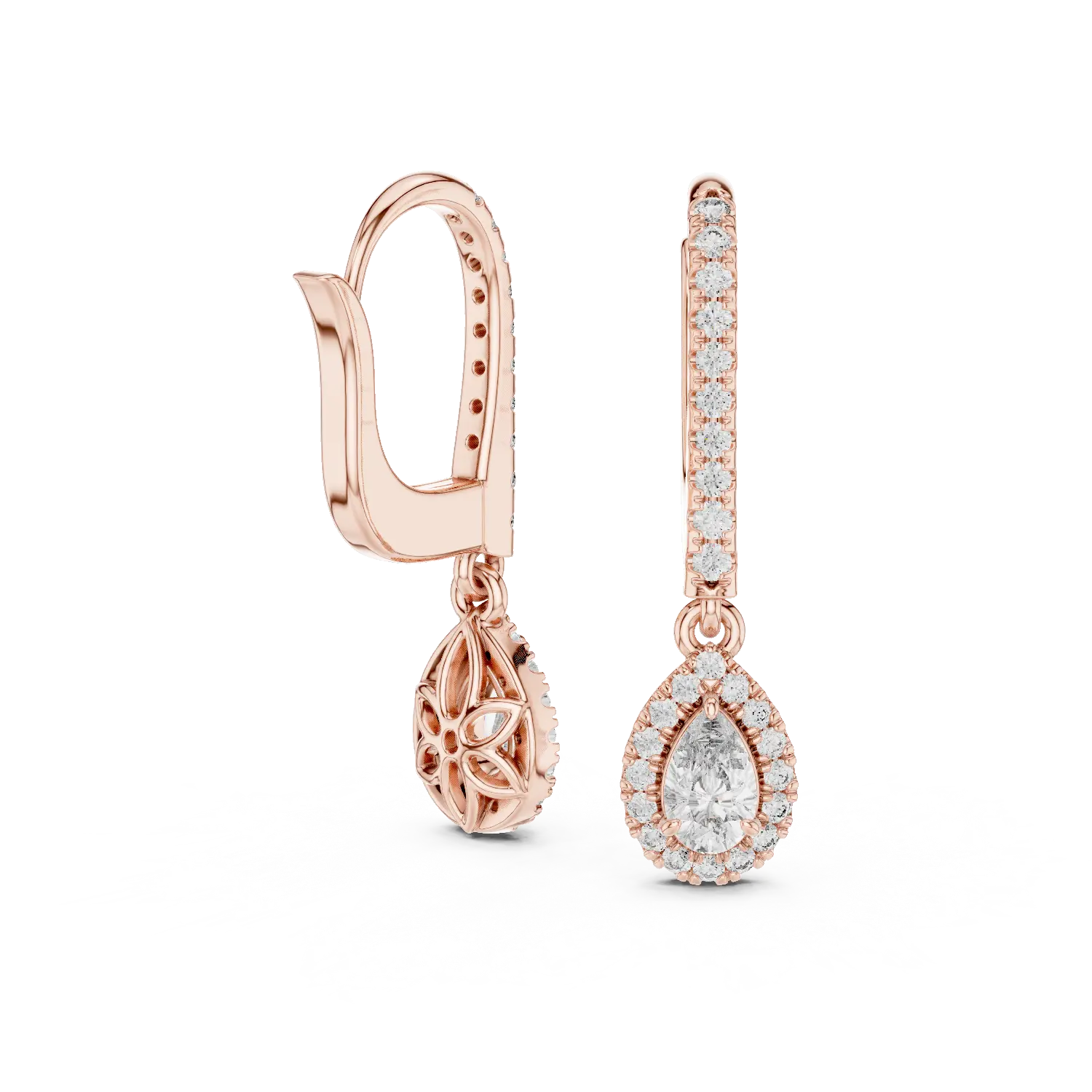 MJER40 - Pear Halo Lever Back Drop Earrings