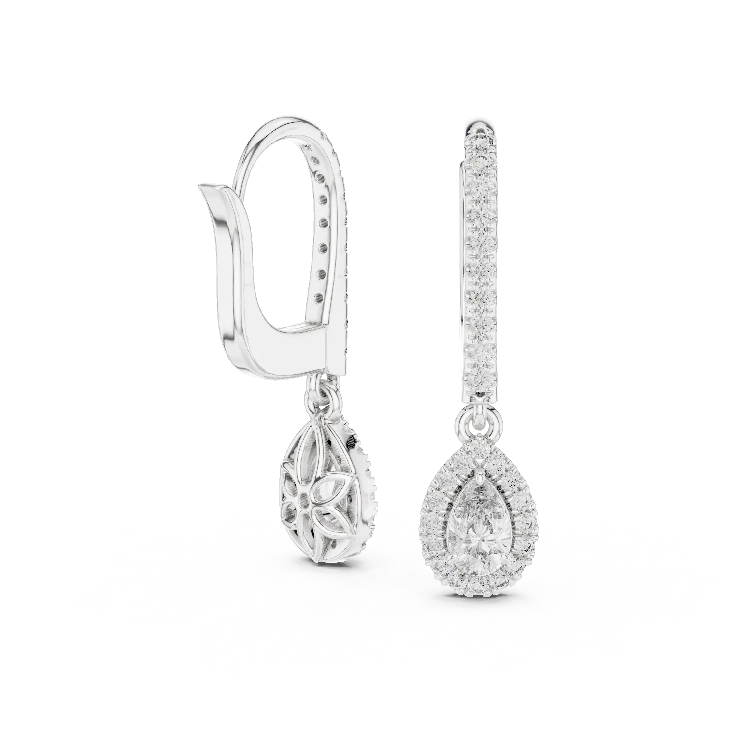 MJER40 - Pear Halo Lever Back Drop Earrings