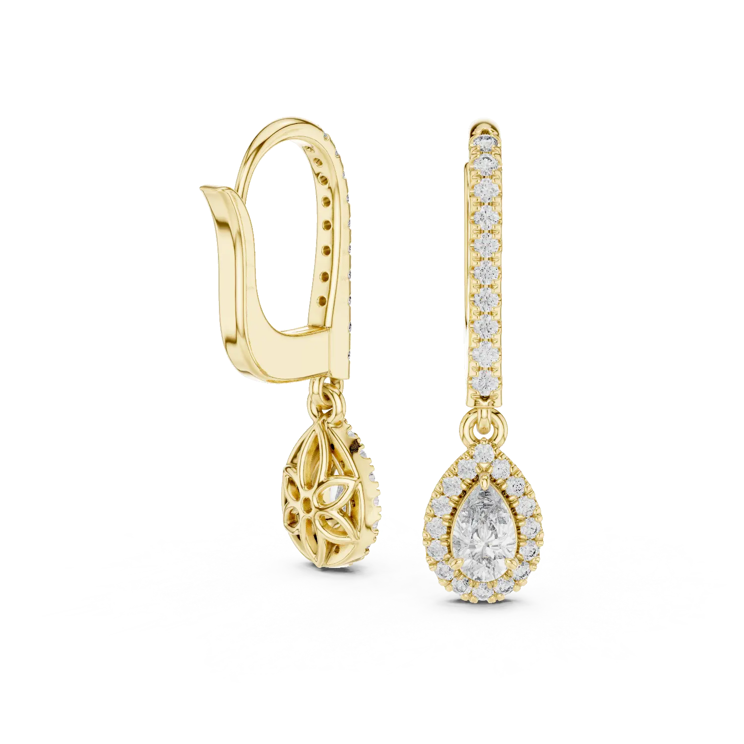 MJER40 - Pear Halo Lever Back Drop Earrings