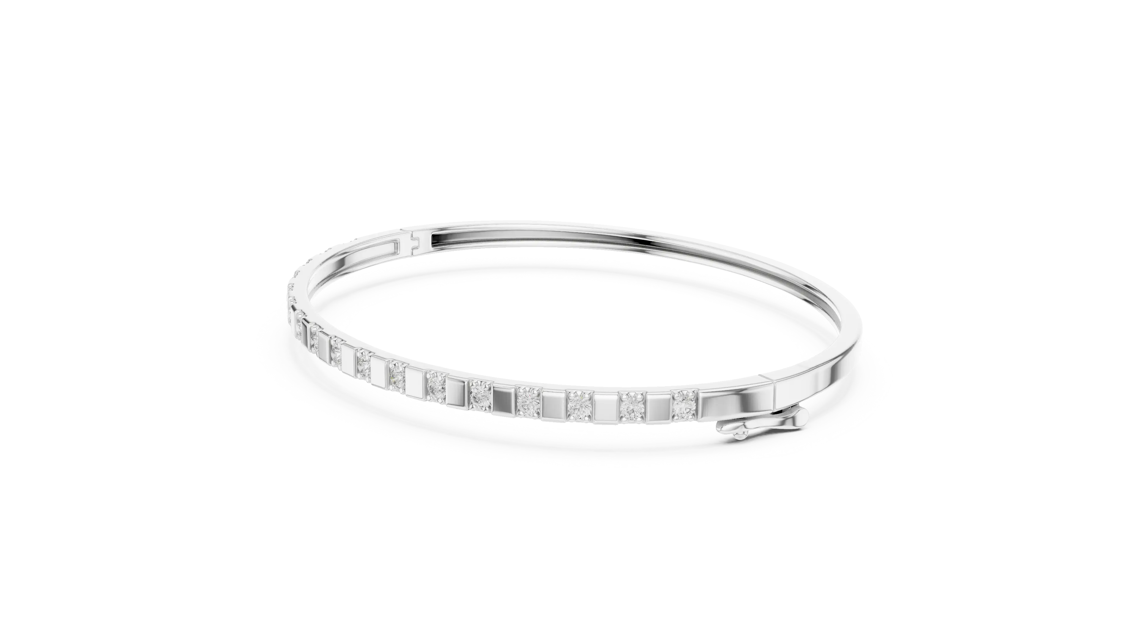 MJBR25 - Bar Spaced Round Gemstone Hinged Bangle