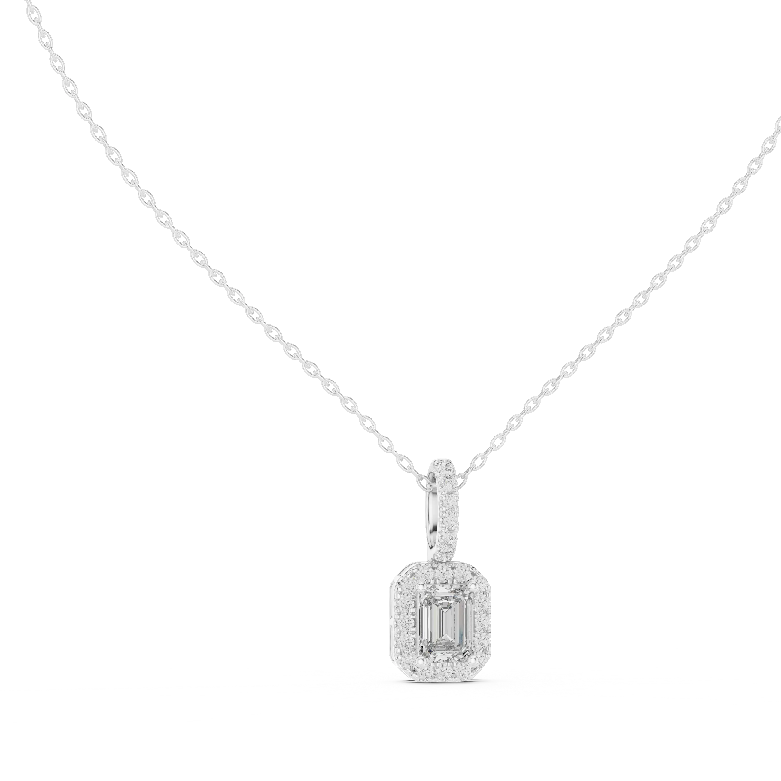 MJP35 - Emerald-Cut Halo Art Deco Pendant
