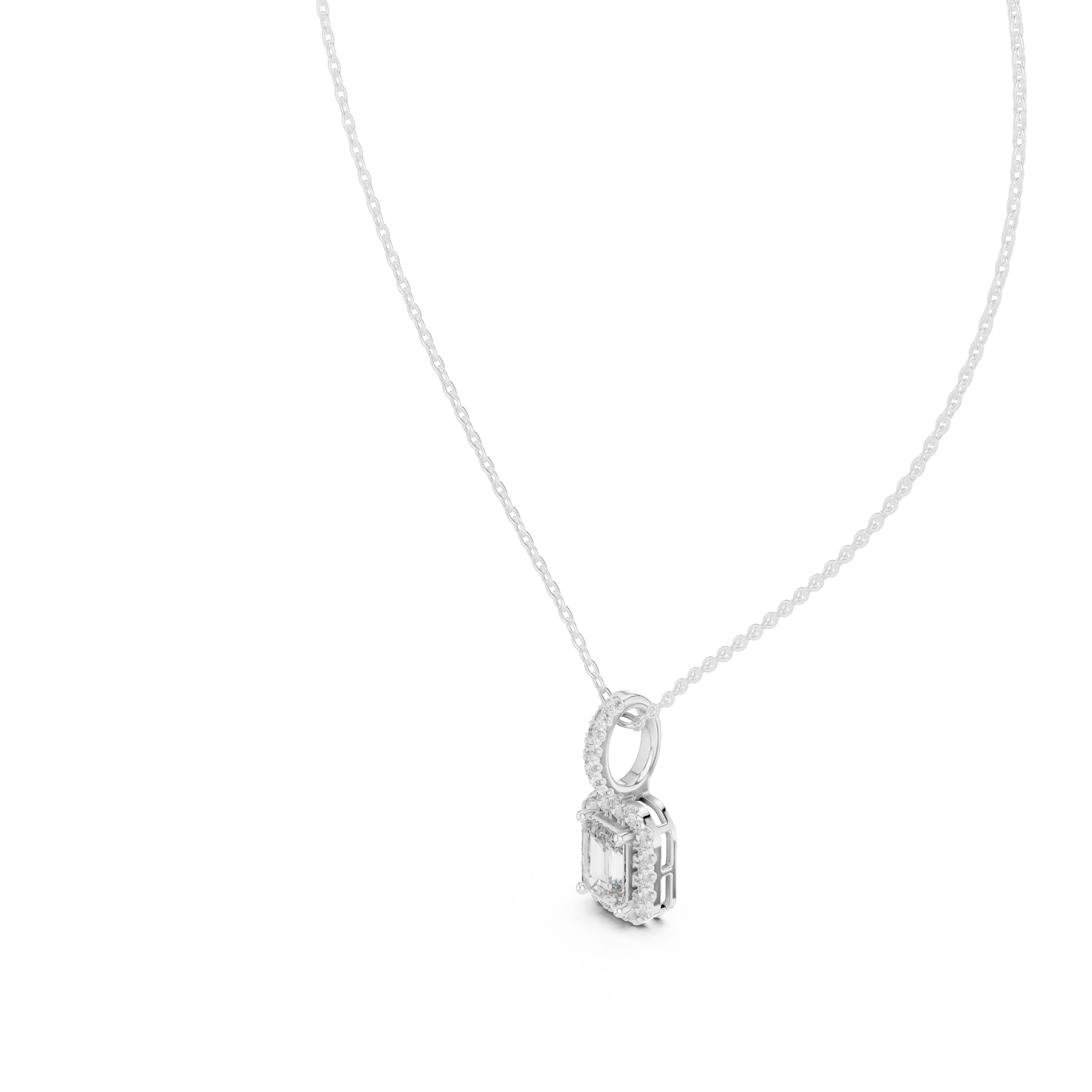 MJP35 - Emerald-Cut Halo Art Deco Pendant