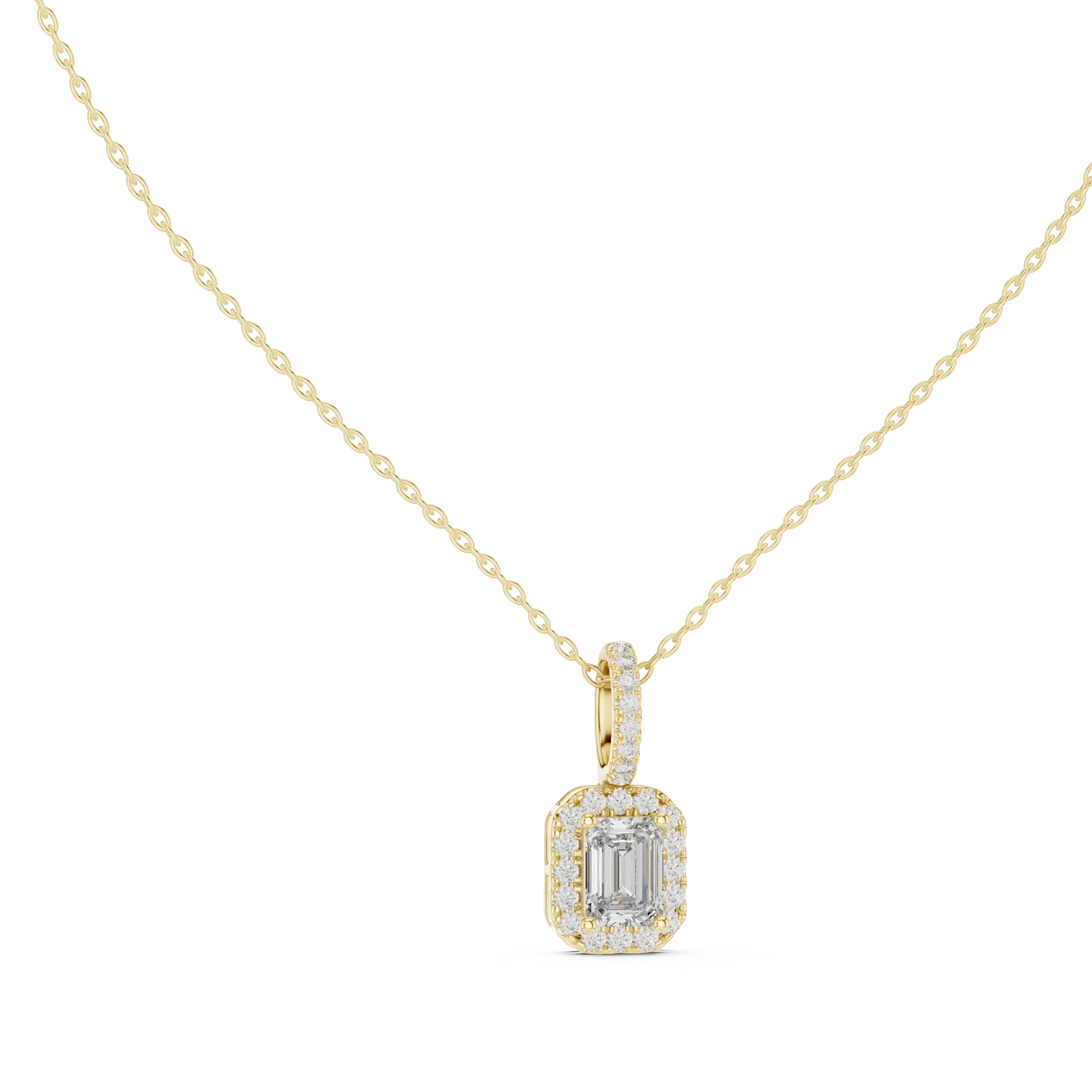 MJP35 - Emerald-Cut Halo Art Deco Pendant