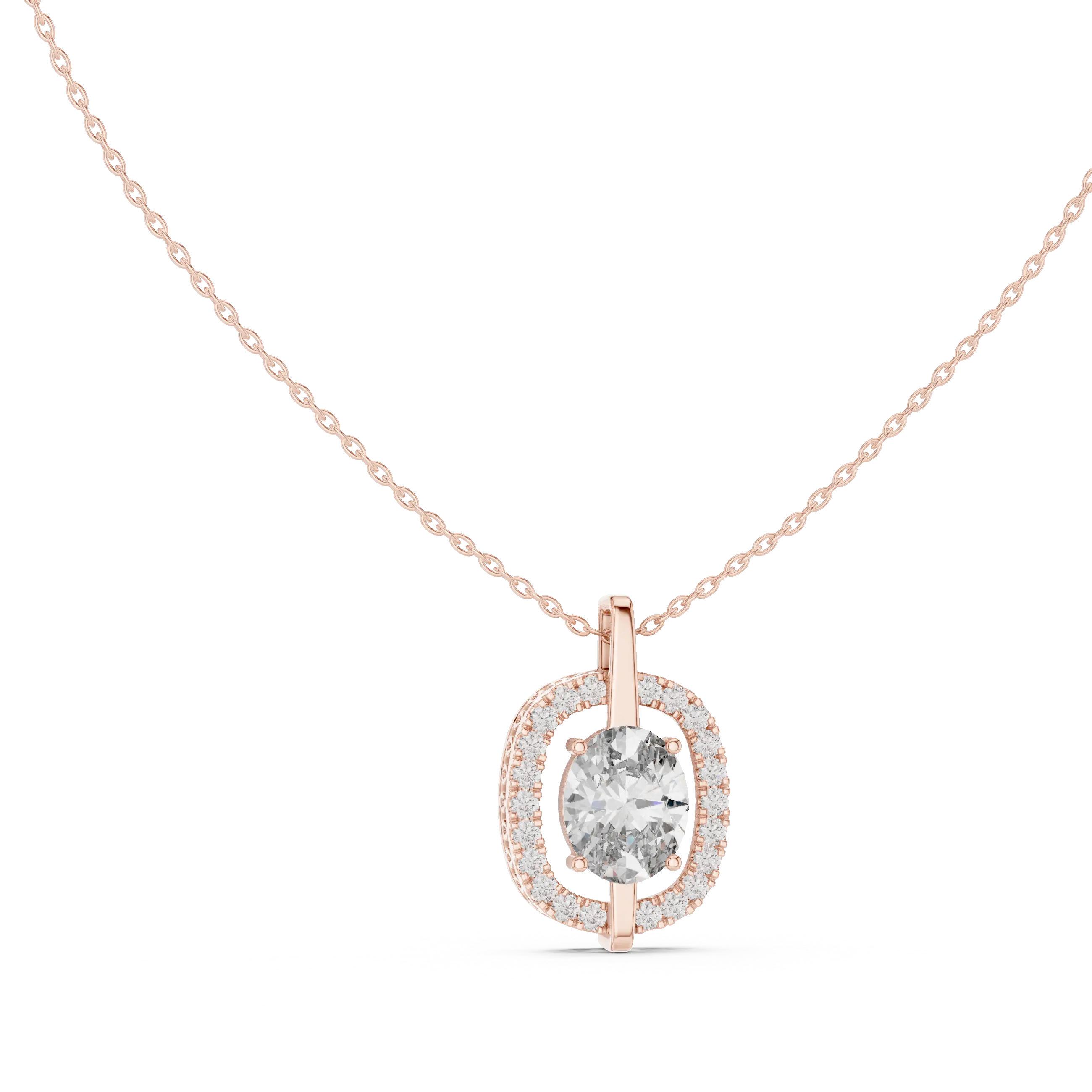 MJP44 - Suspended Oval Solitaire Halo Pendant