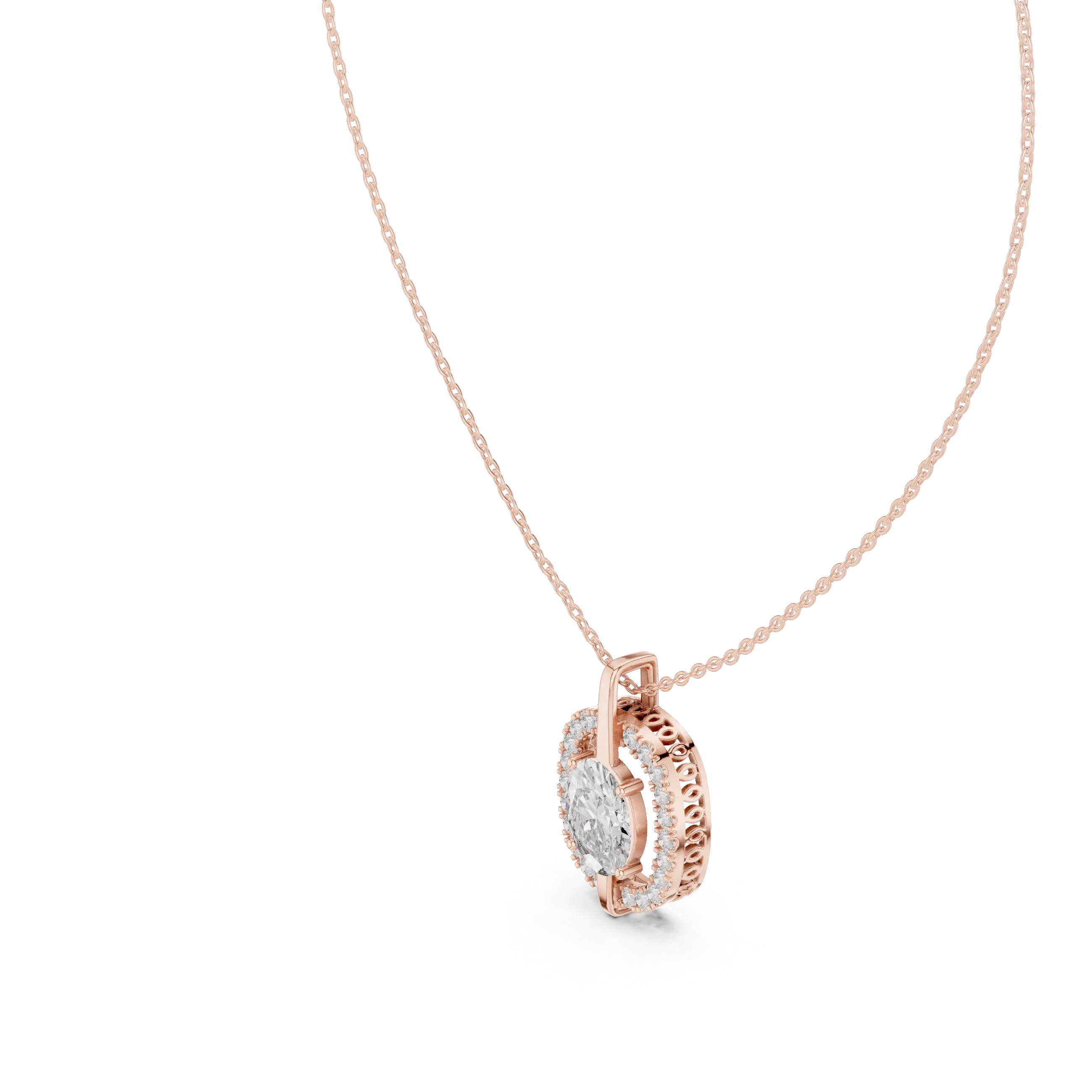 MJP44 - Suspended Oval Solitaire Halo Pendant