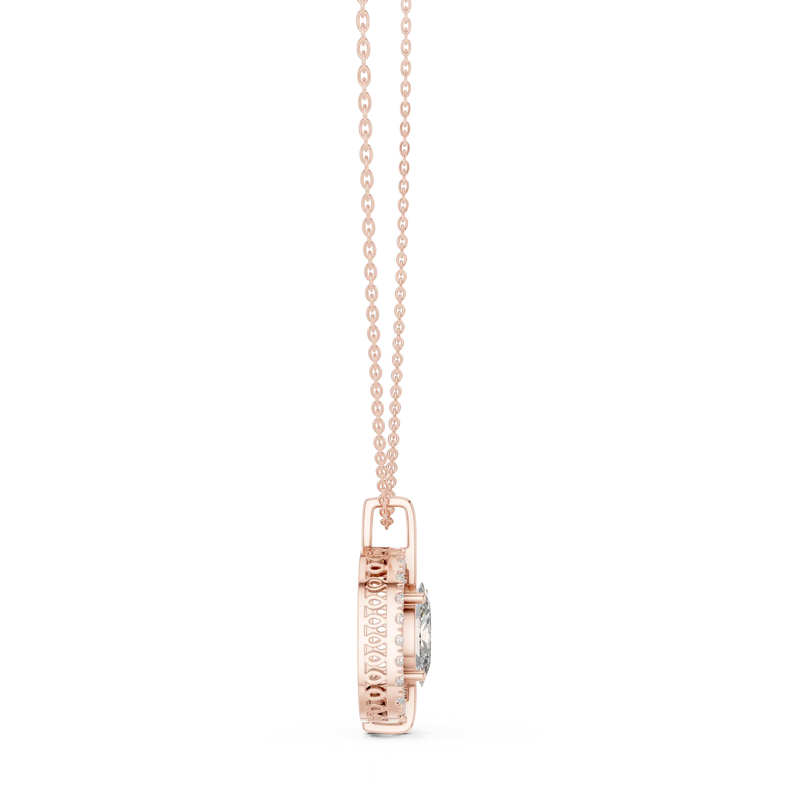 MJP44 - Suspended Oval Solitaire Halo Pendant