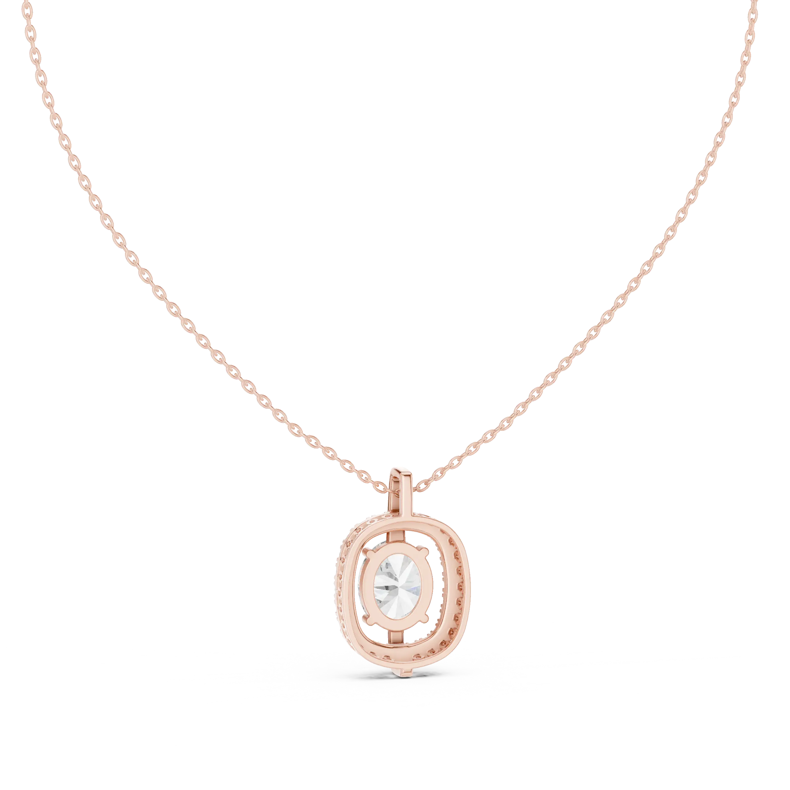 MJP44 - Suspended Oval Solitaire Halo Pendant