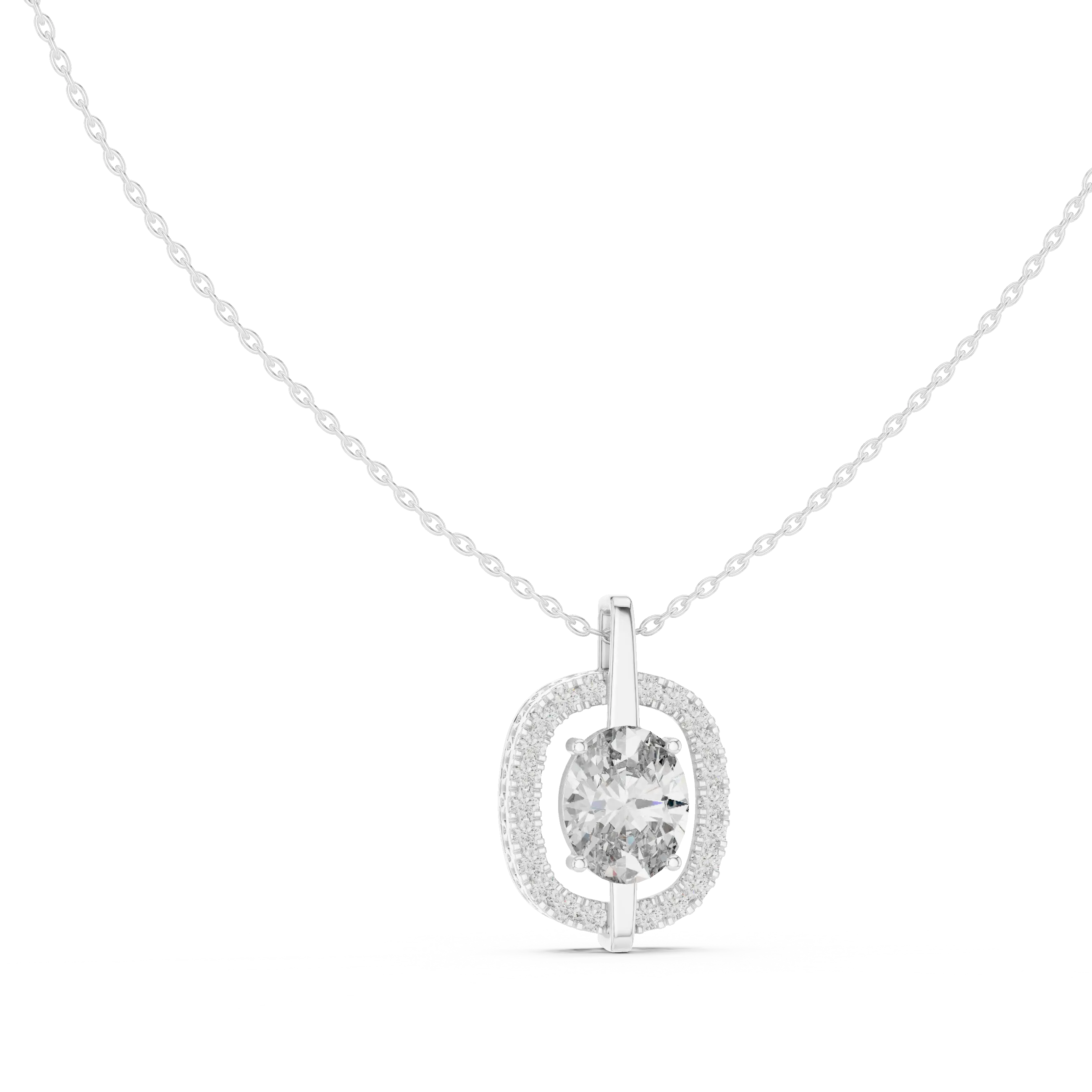 MJP44 - Suspended Oval Solitaire Halo Pendant