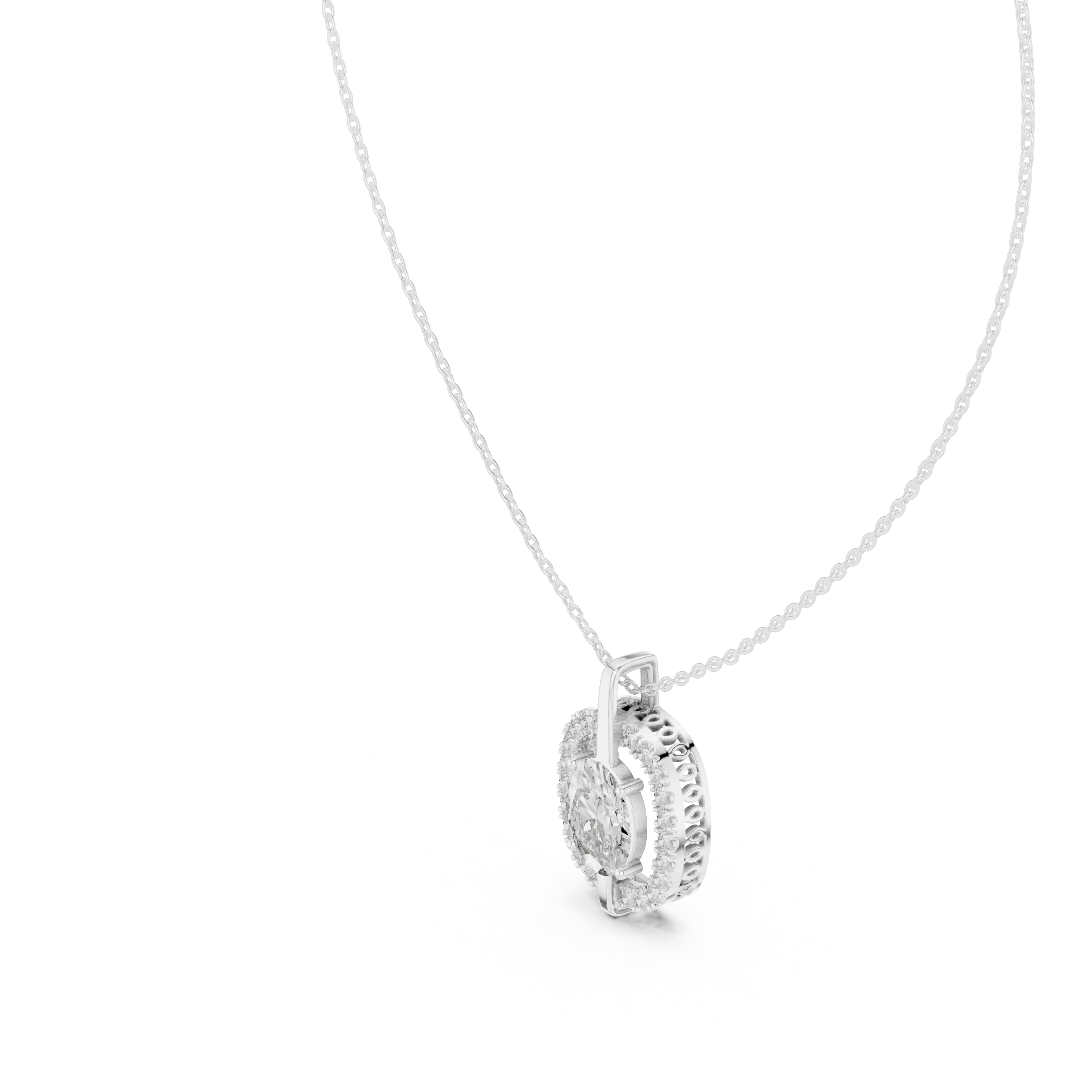 MJP44 - Suspended Oval Solitaire Halo Pendant