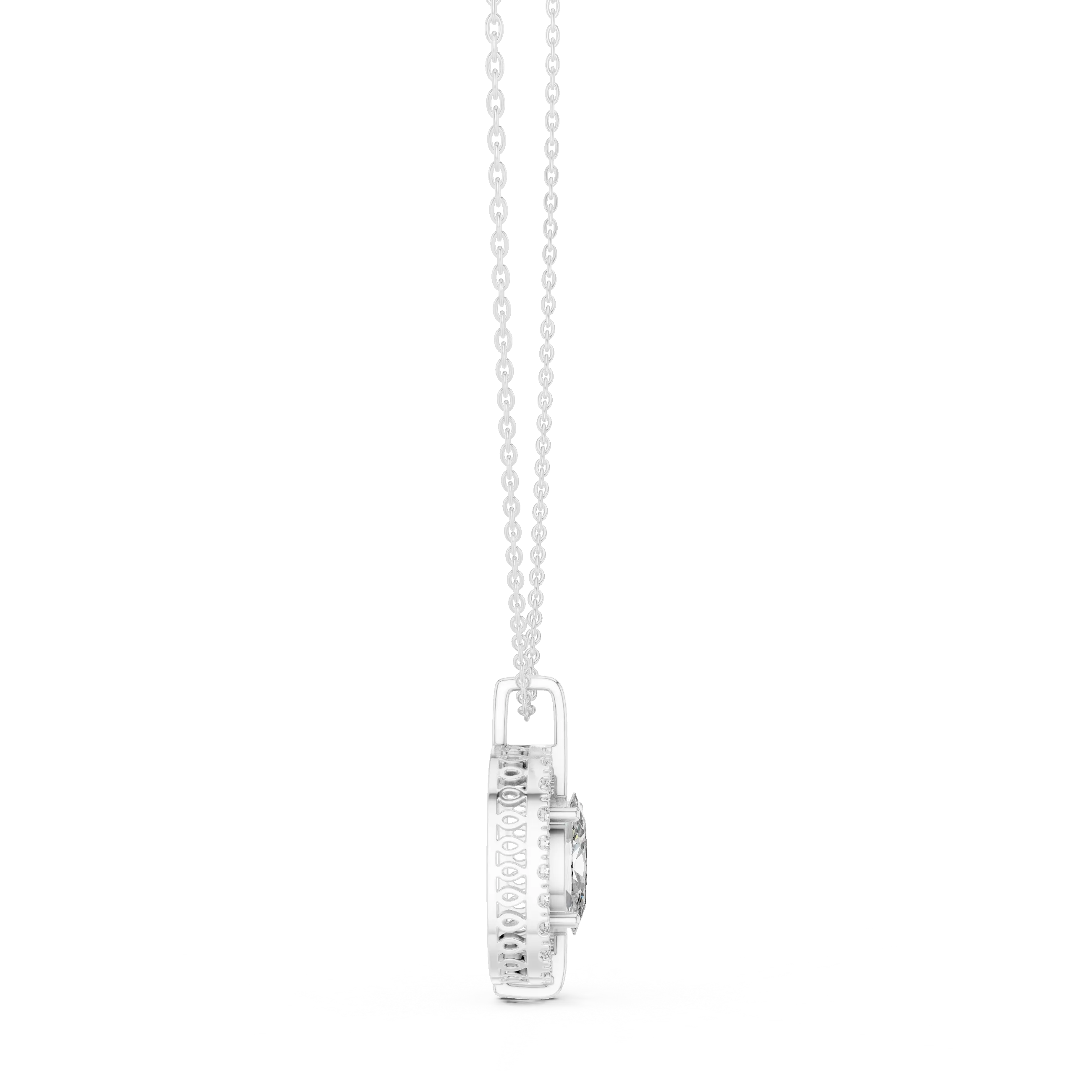 MJP44 - Suspended Oval Solitaire Halo Pendant