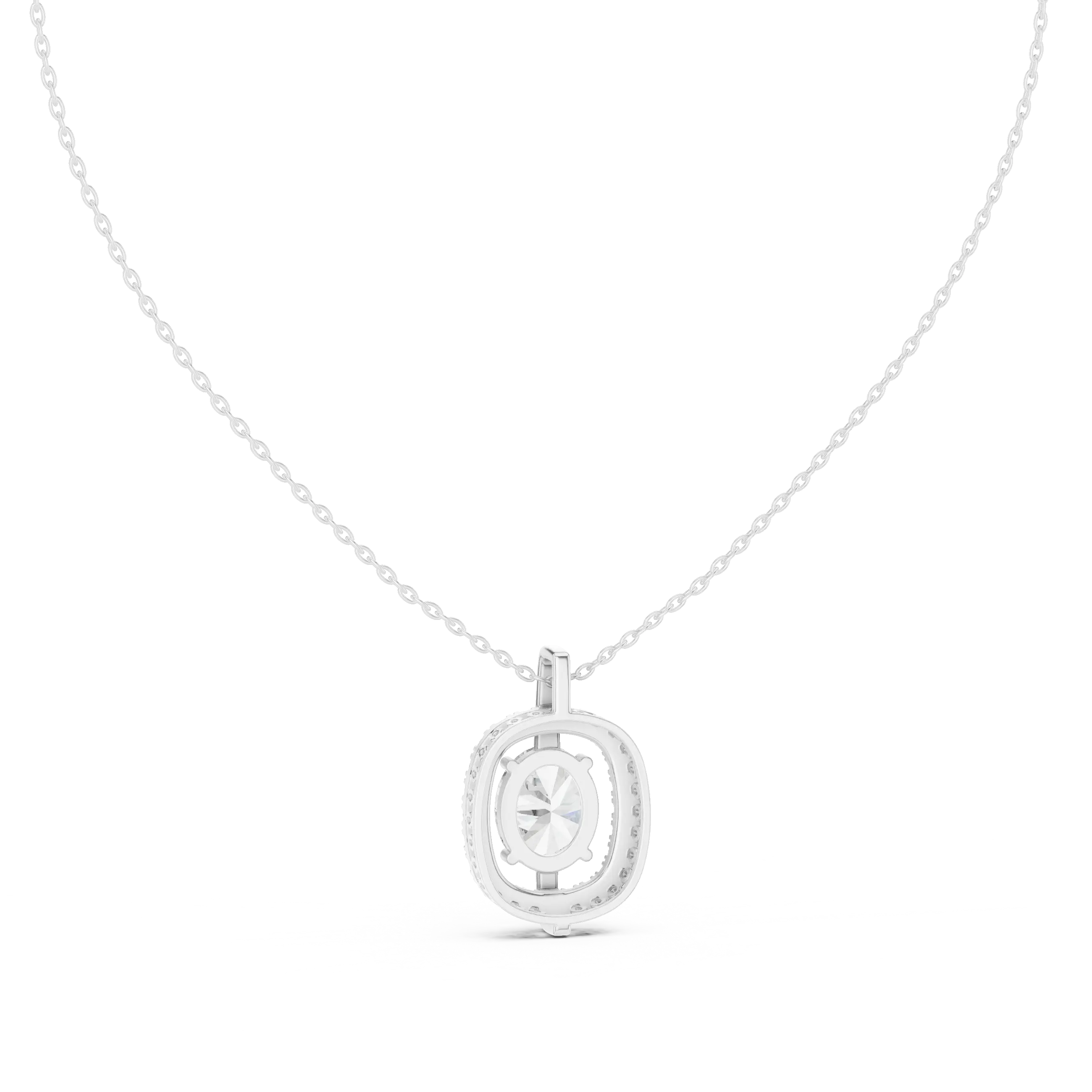 MJP44 - Suspended Oval Solitaire Halo Pendant