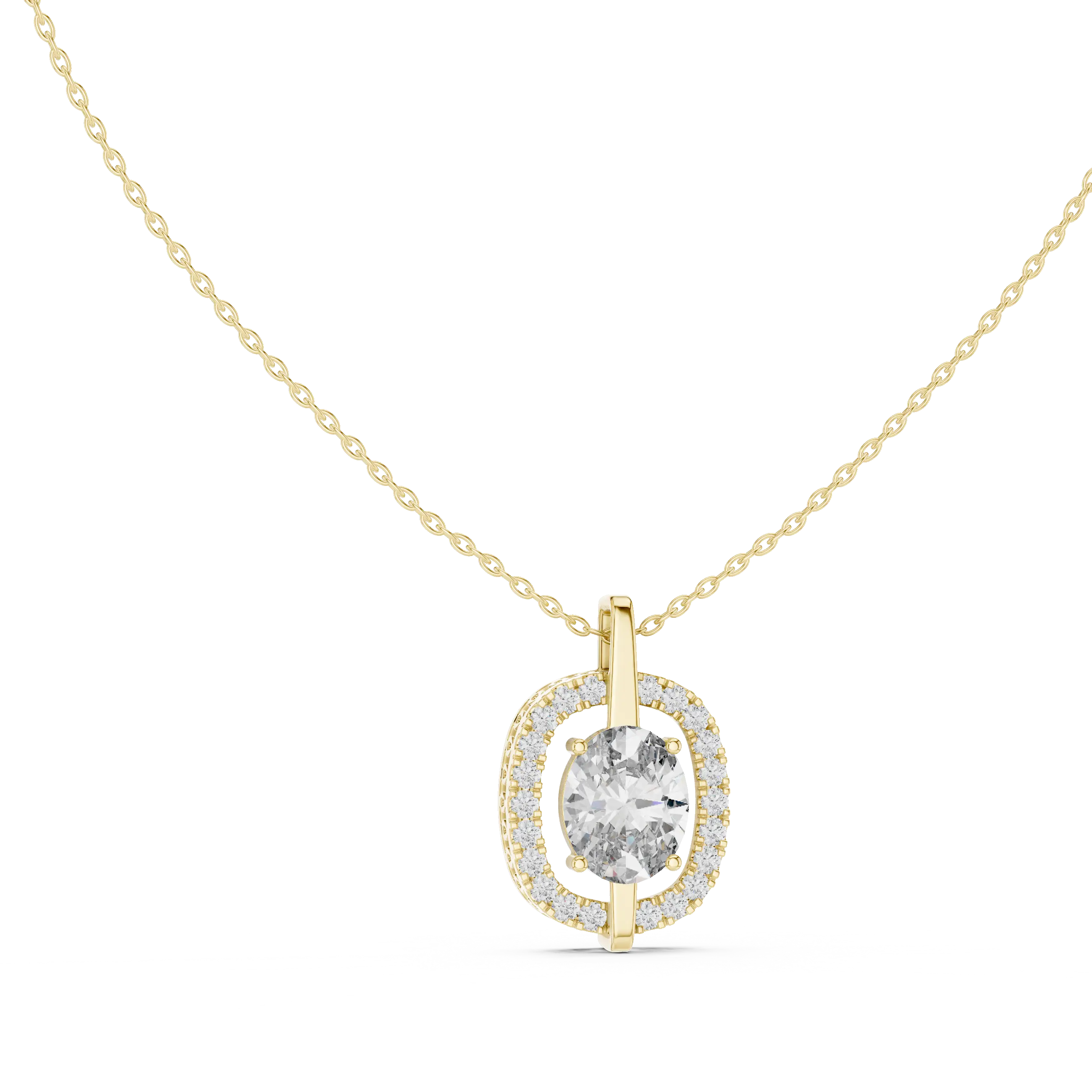 MJP44 - Suspended Oval Solitaire Halo Pendant