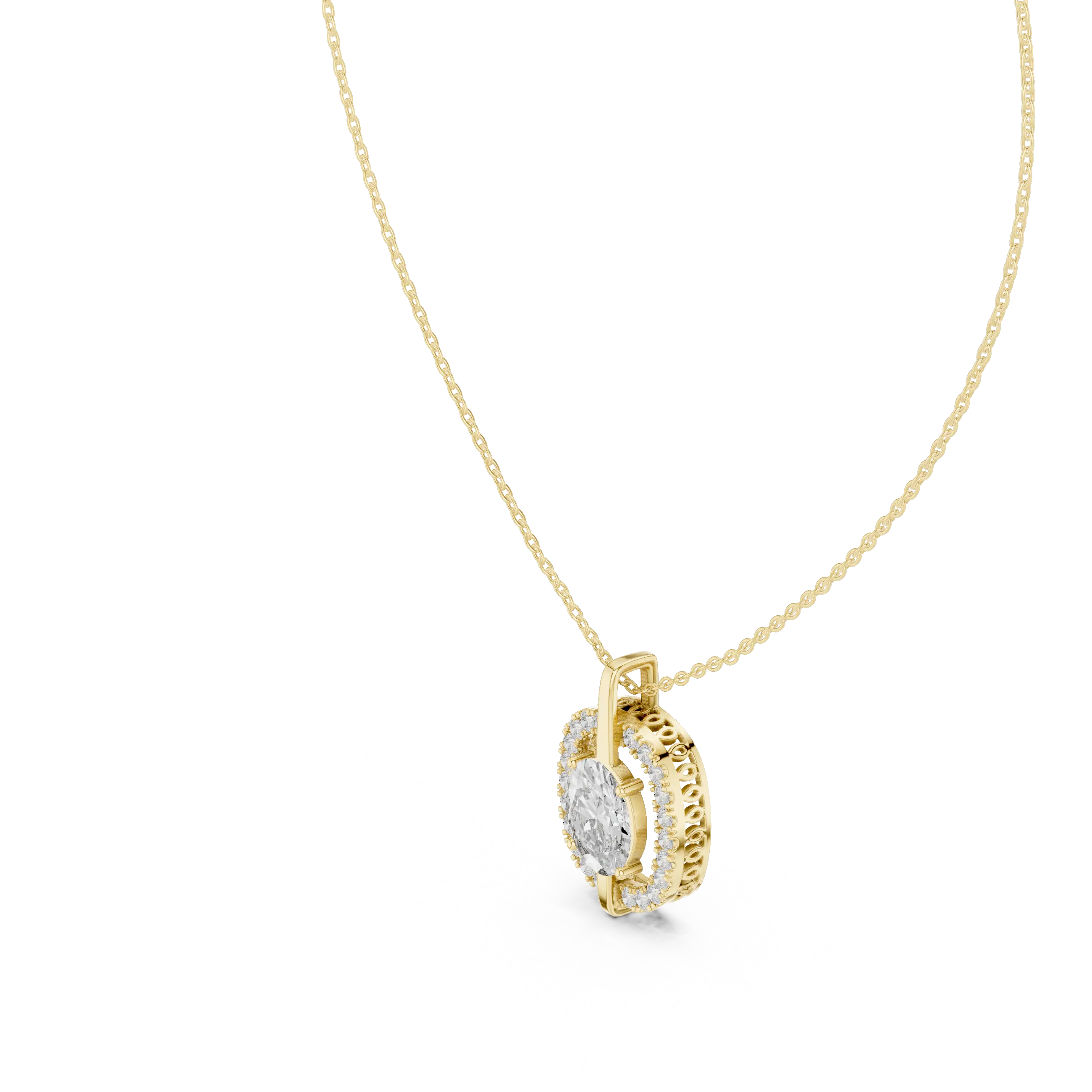 MJP44 - Suspended Oval Solitaire Halo Pendant