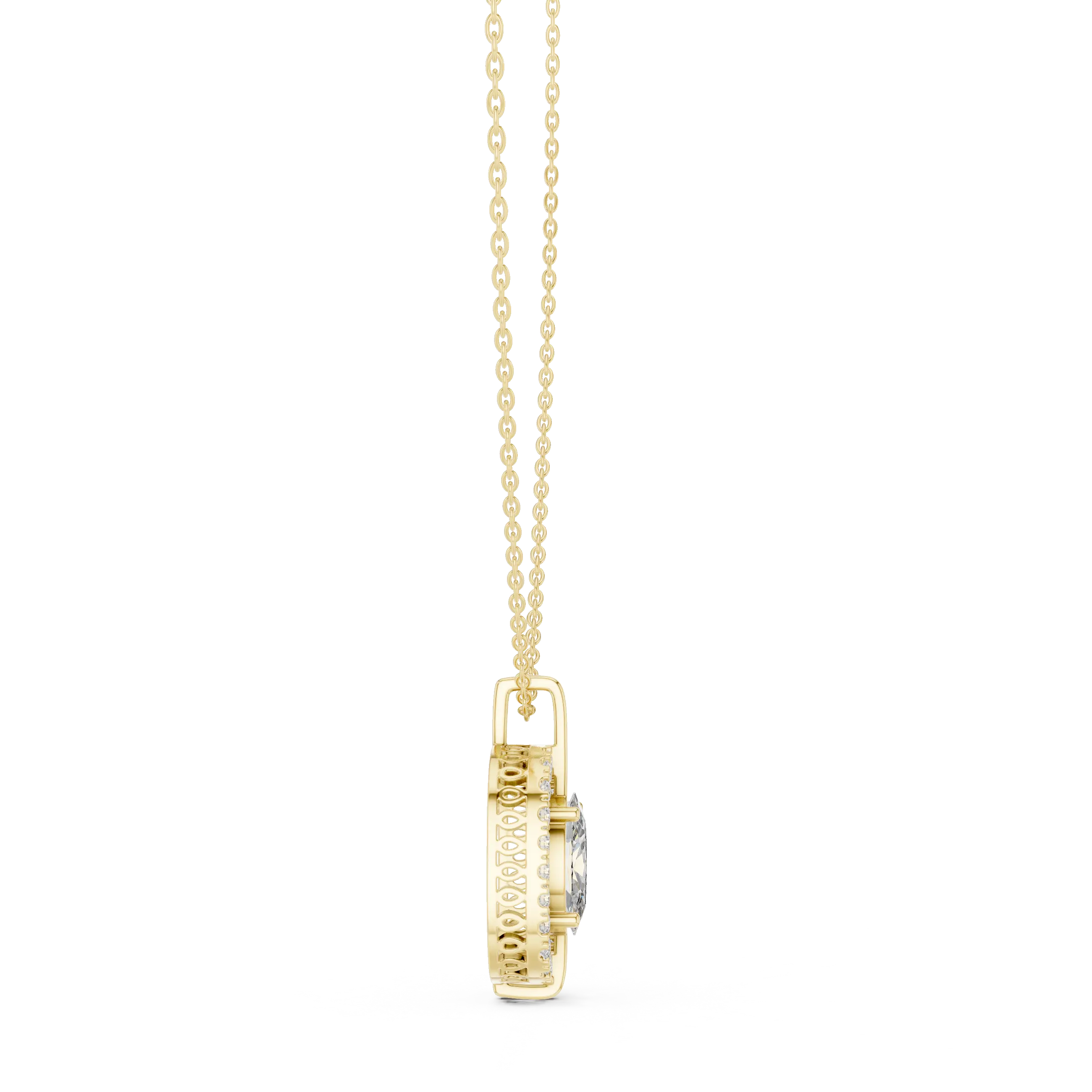 MJP44 - Suspended Oval Solitaire Halo Pendant