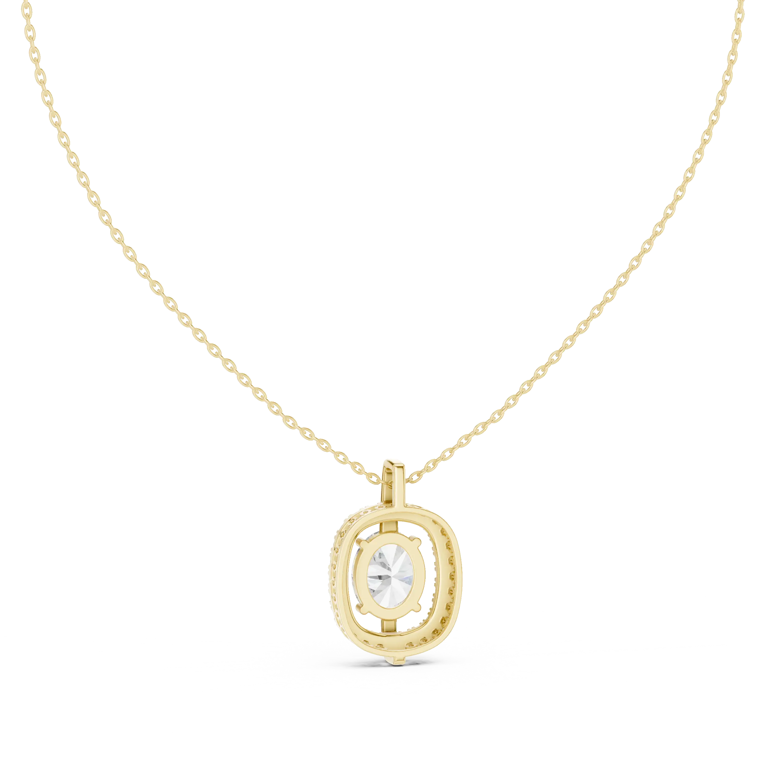 MJP44 - Suspended Oval Solitaire Halo Pendant