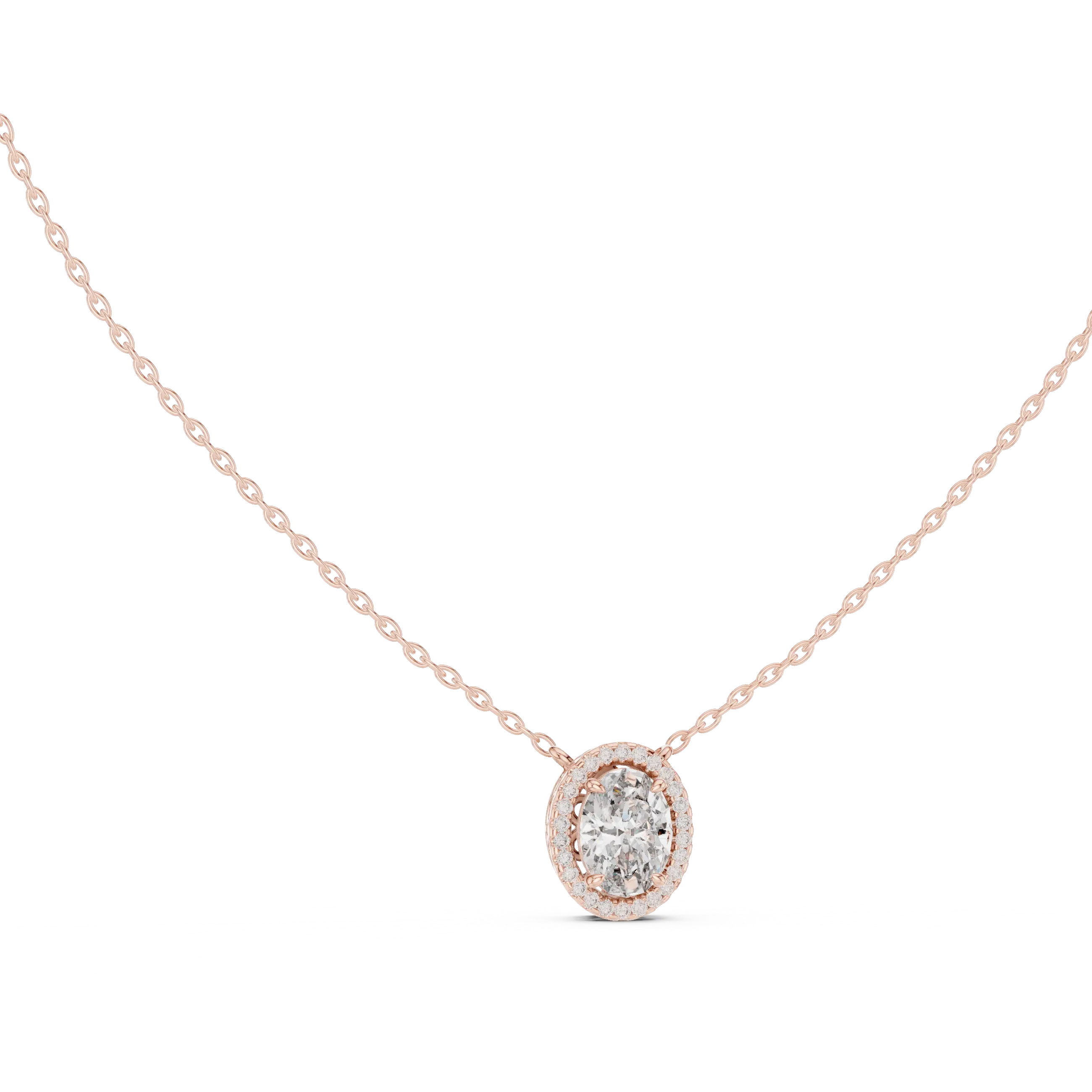 MJP50 - Floating Oval Solitaire Halo Pendant
