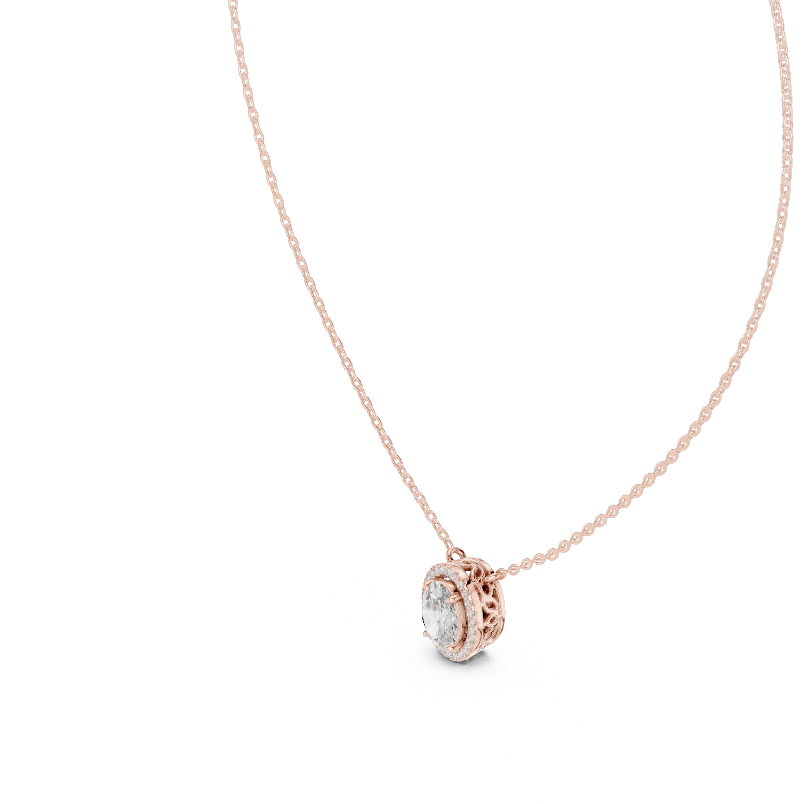 MJP50 - Floating Oval Solitaire Halo Pendant