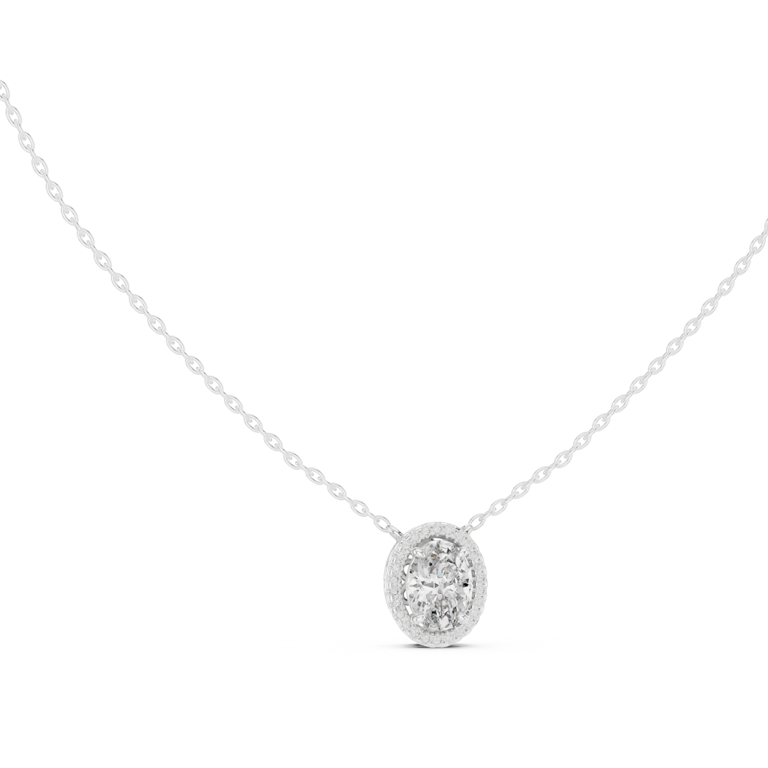 MJP50 - Floating Oval Solitaire Halo Pendant
