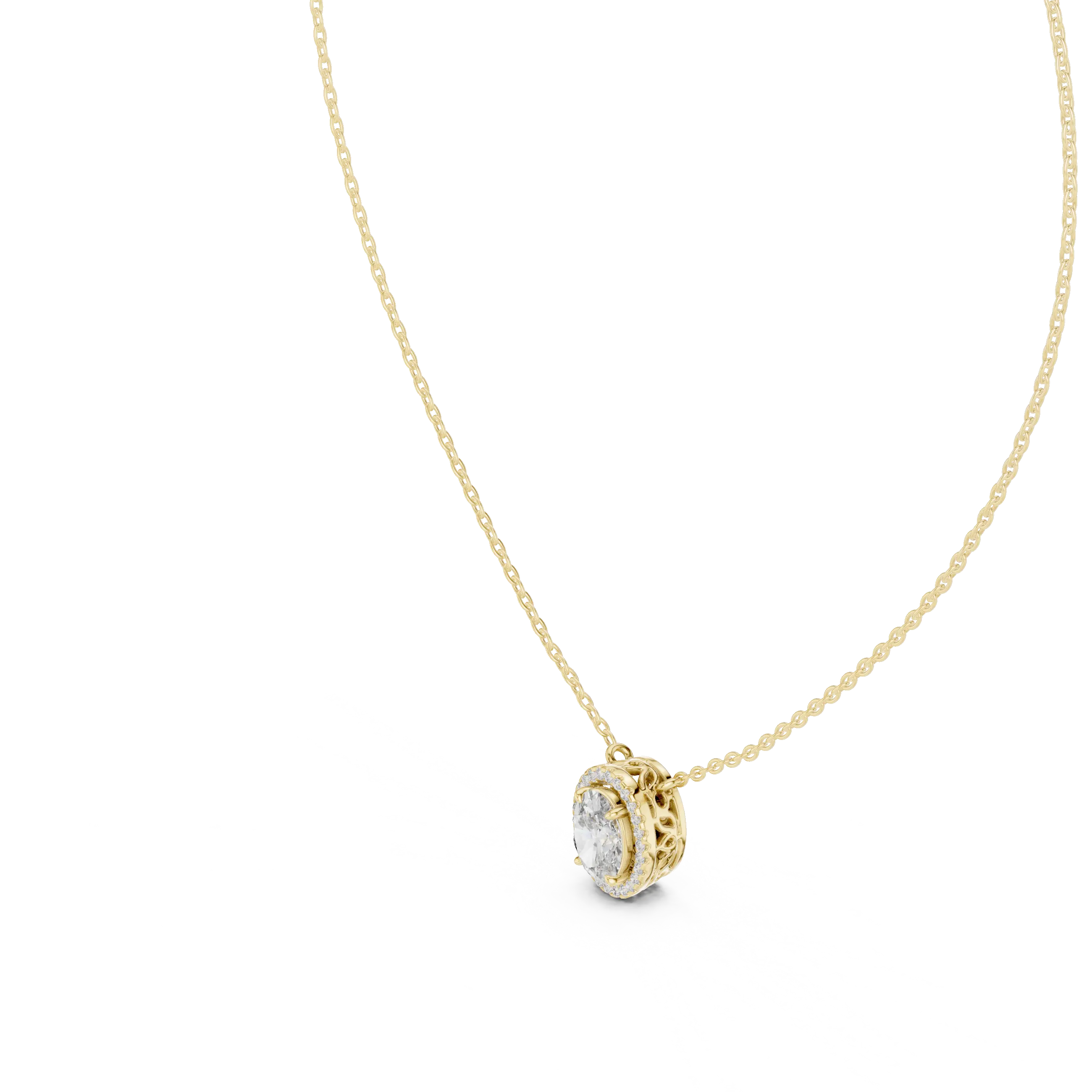 MJP50 - Floating Oval Solitaire Halo Pendant