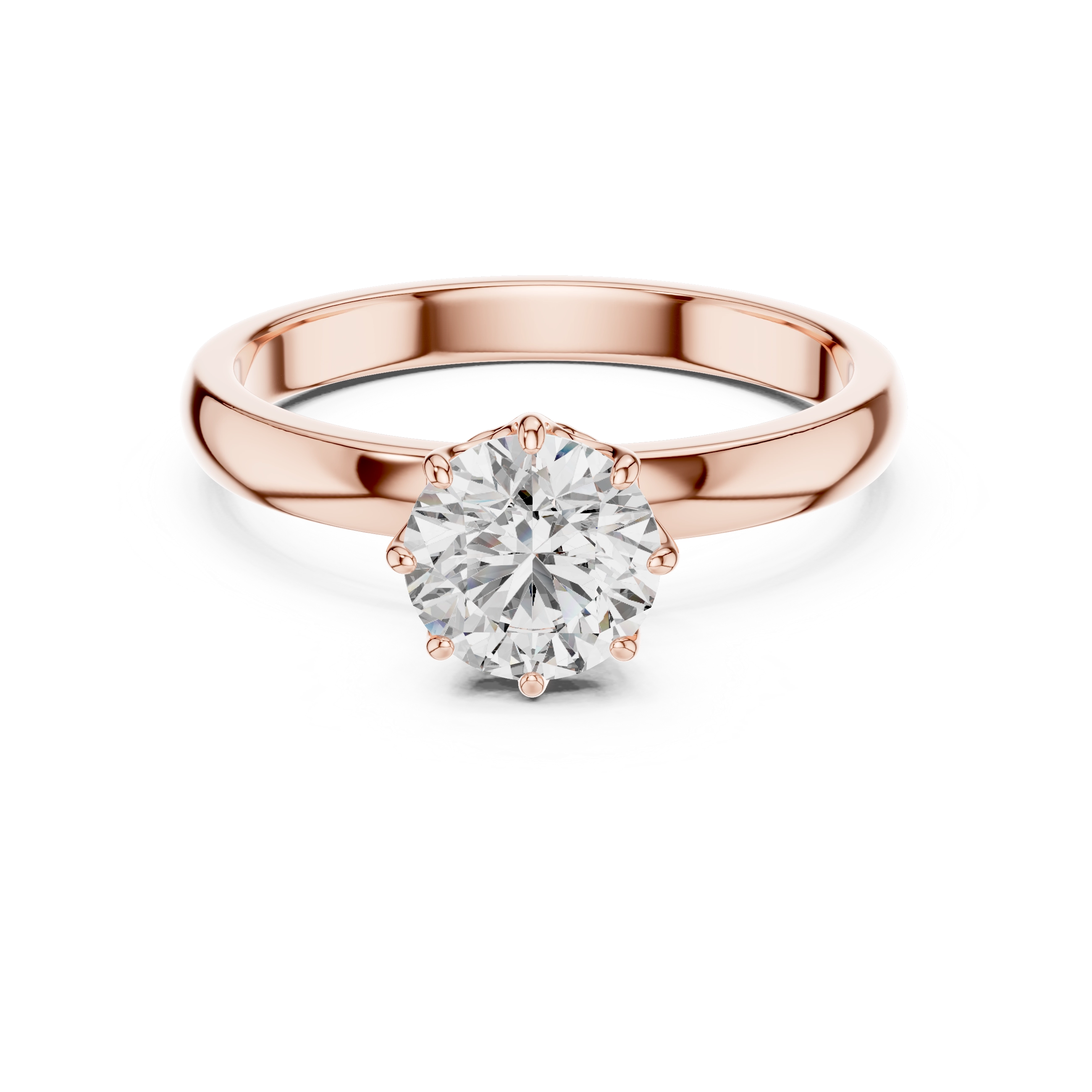 MJR002-Classic Round Solitaire Ring with 8-Prong Setting