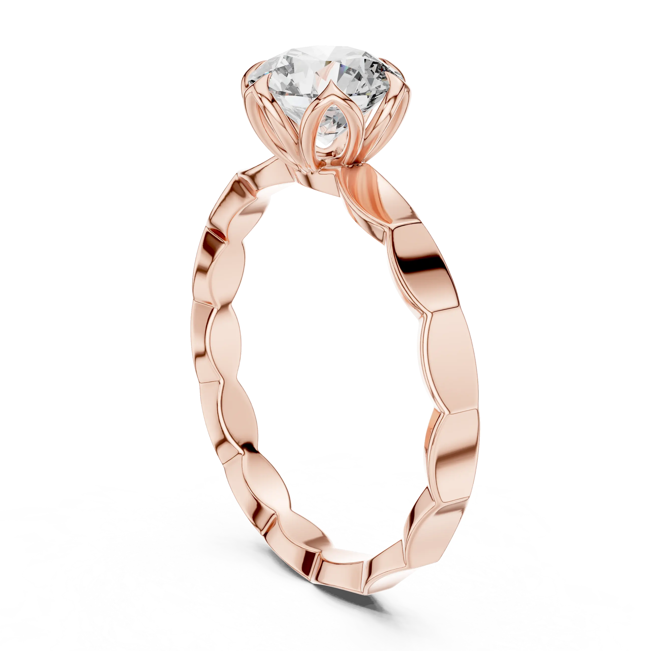 MJR005 - Round Solitaire Ring with Scalloped Flower Setting