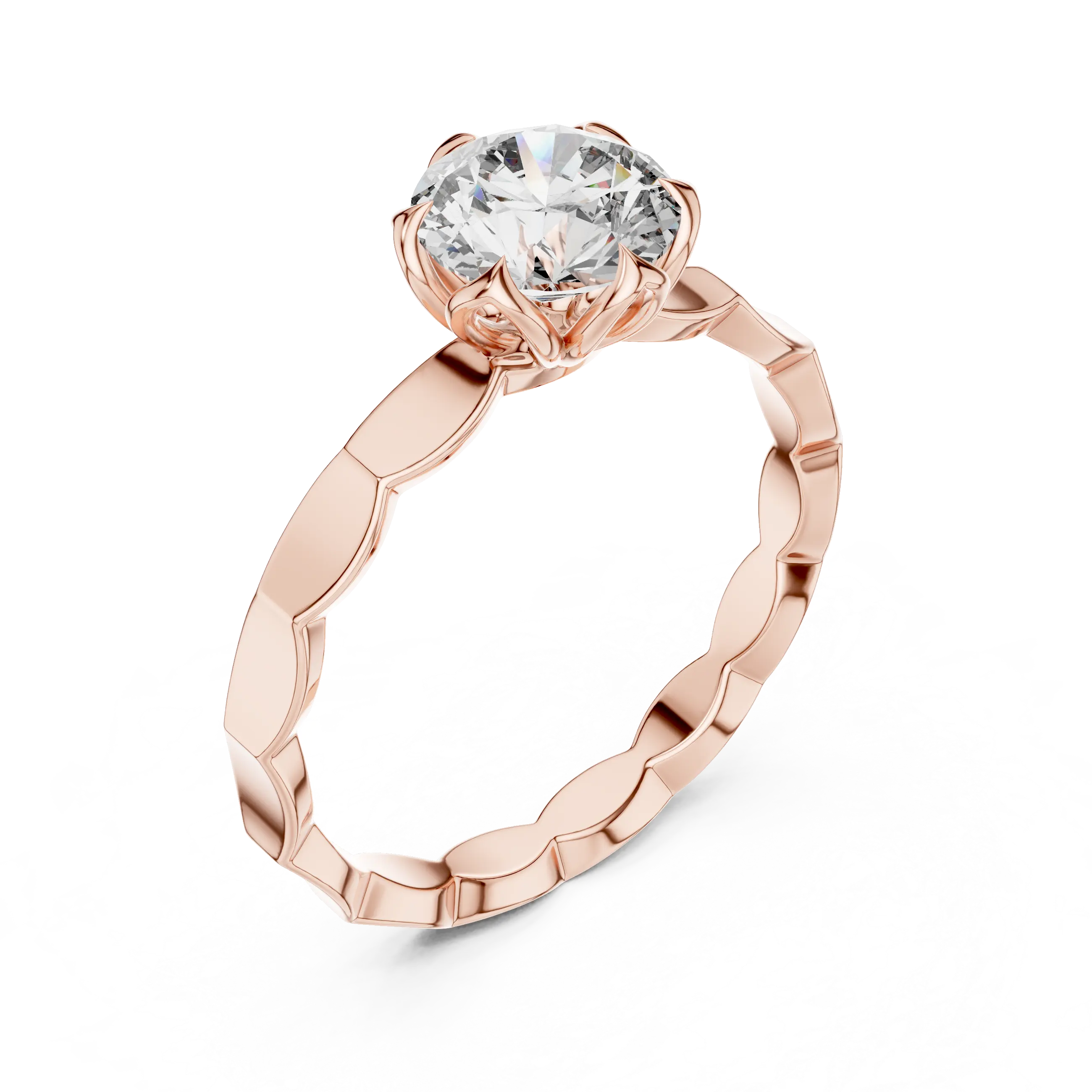 MJR005 - Round Solitaire Ring with Scalloped Flower Setting