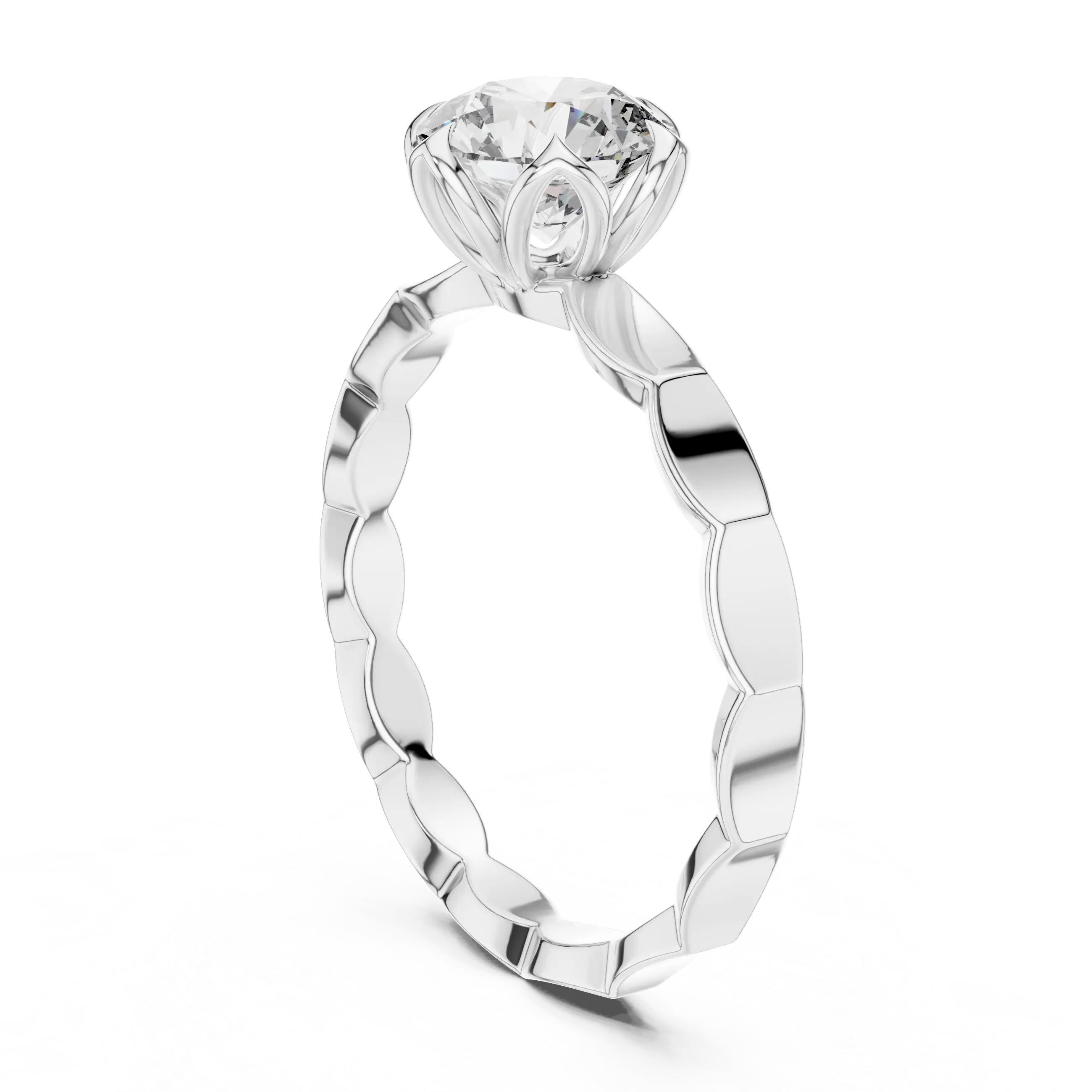 MJR005 - Round Solitaire Ring with Scalloped Flower Setting