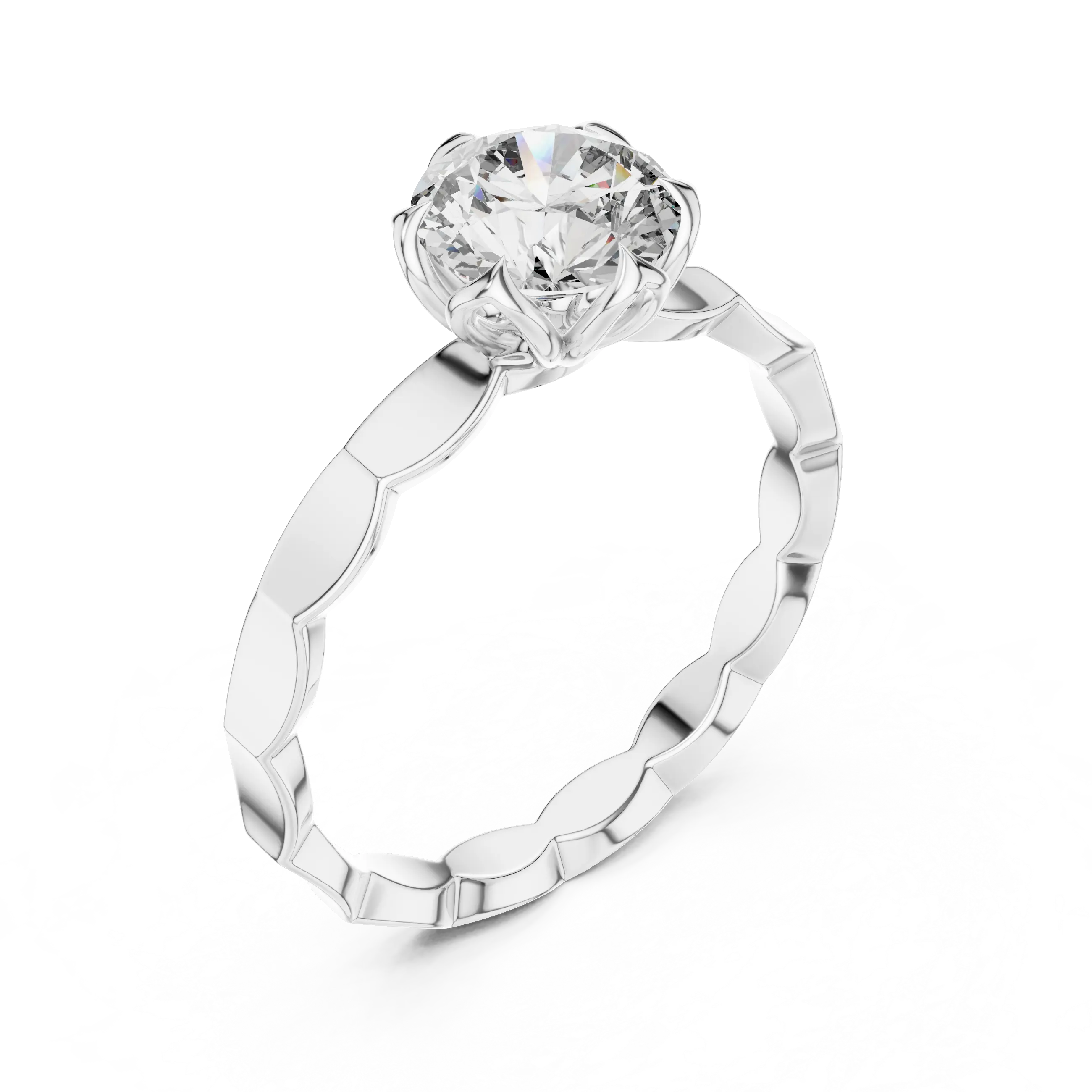 MJR005 - Round Solitaire Ring with Scalloped Flower Setting