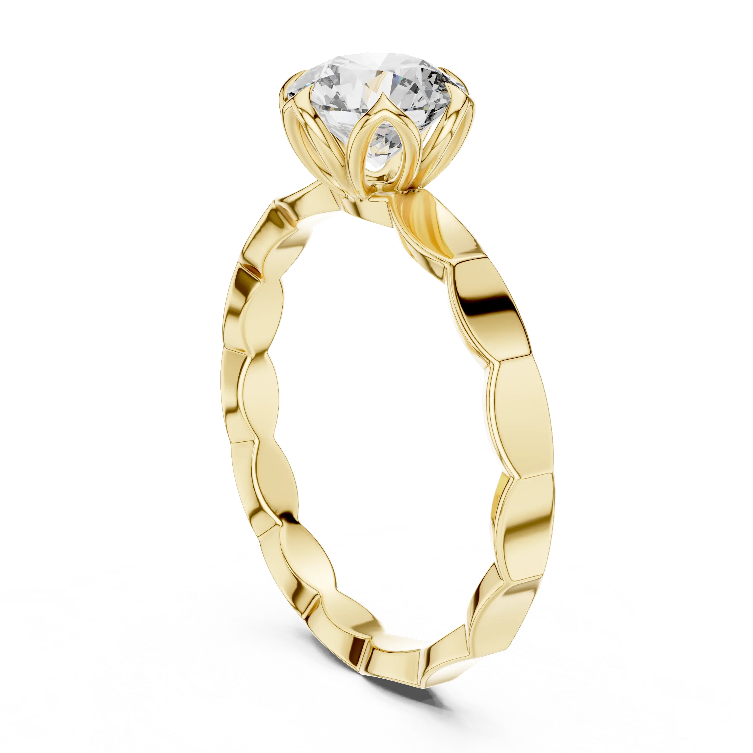 MJR005 - Round Solitaire Ring with Scalloped Flower Setting