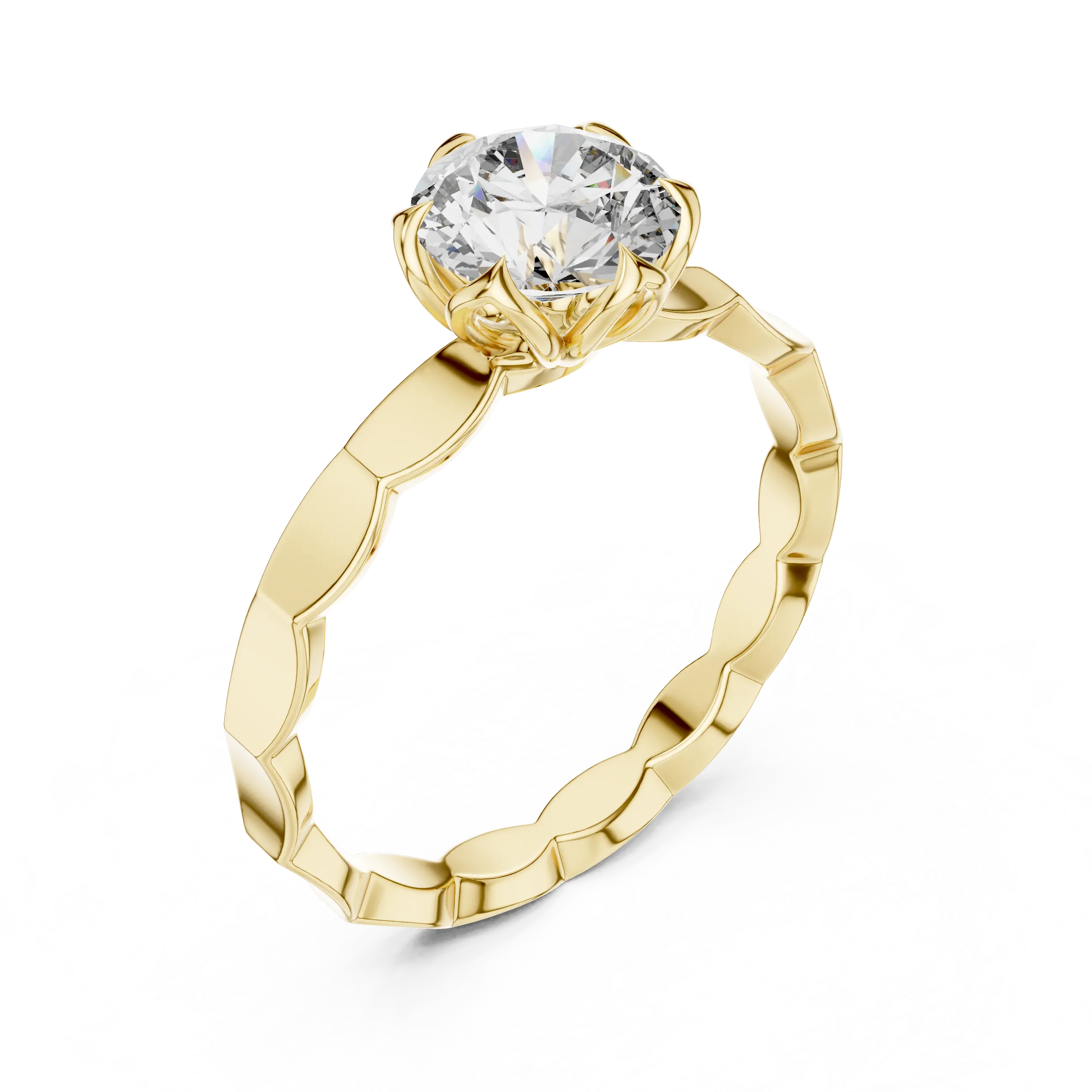 MJR005 - Round Solitaire Ring with Scalloped Flower Setting