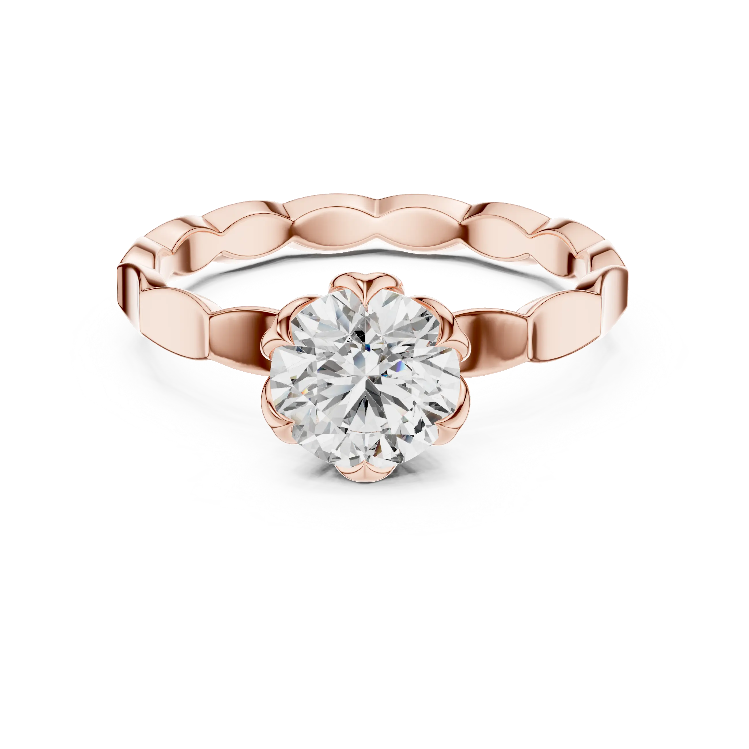 MJR005 - Round Solitaire Ring with Scalloped Flower Setting