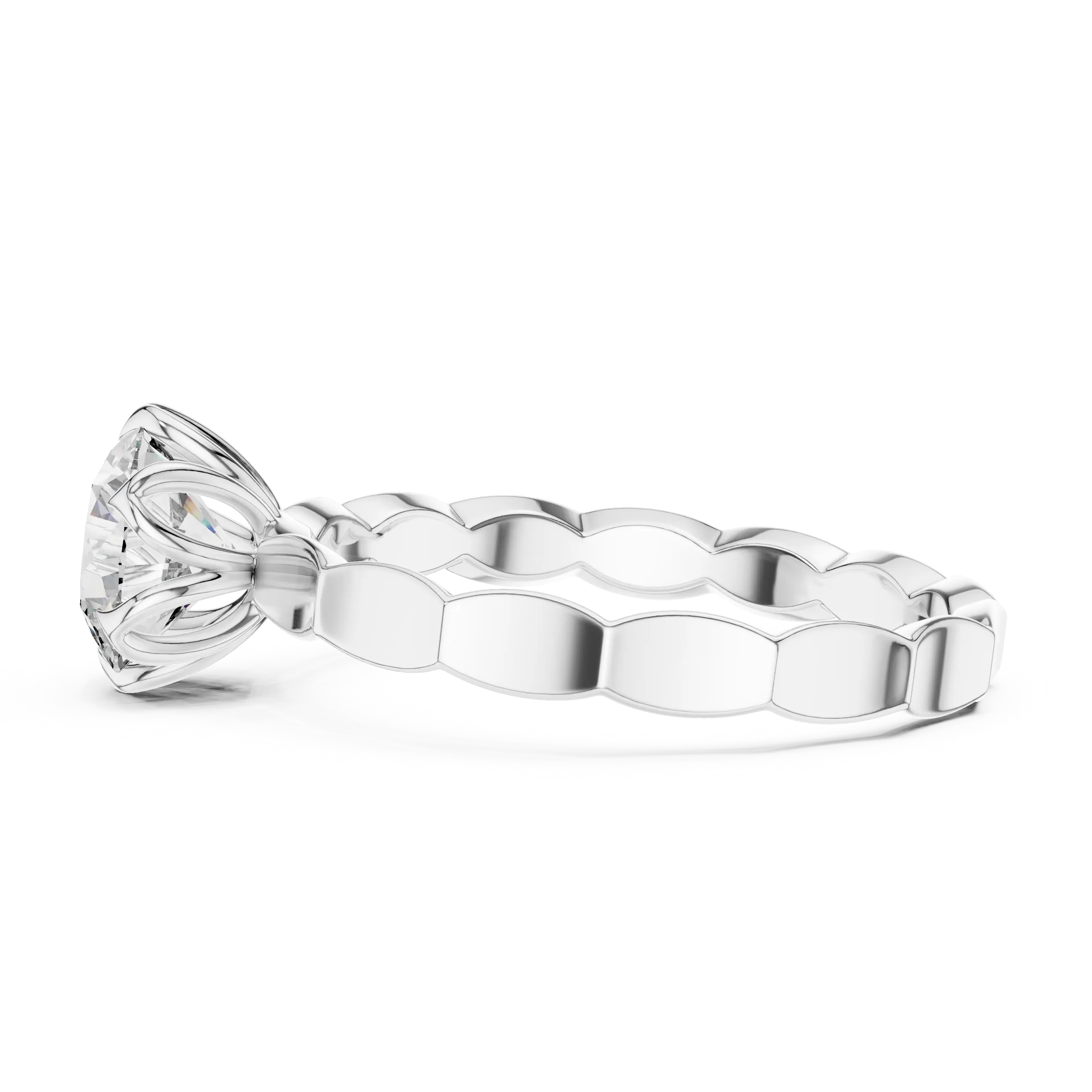 MJR005 - Round Solitaire Ring with Scalloped Flower Setting