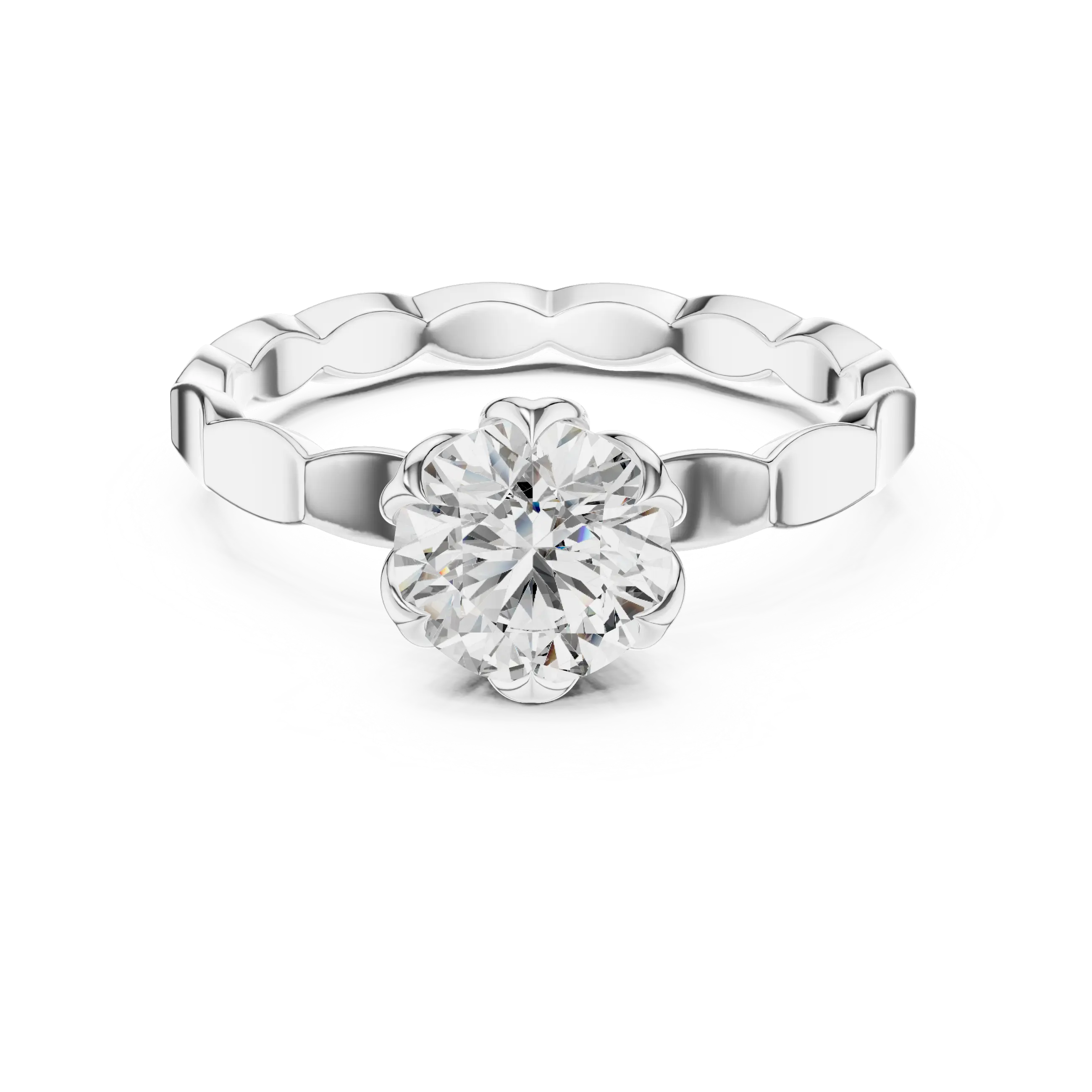 MJR005 - Round Solitaire Ring with Scalloped Flower Setting