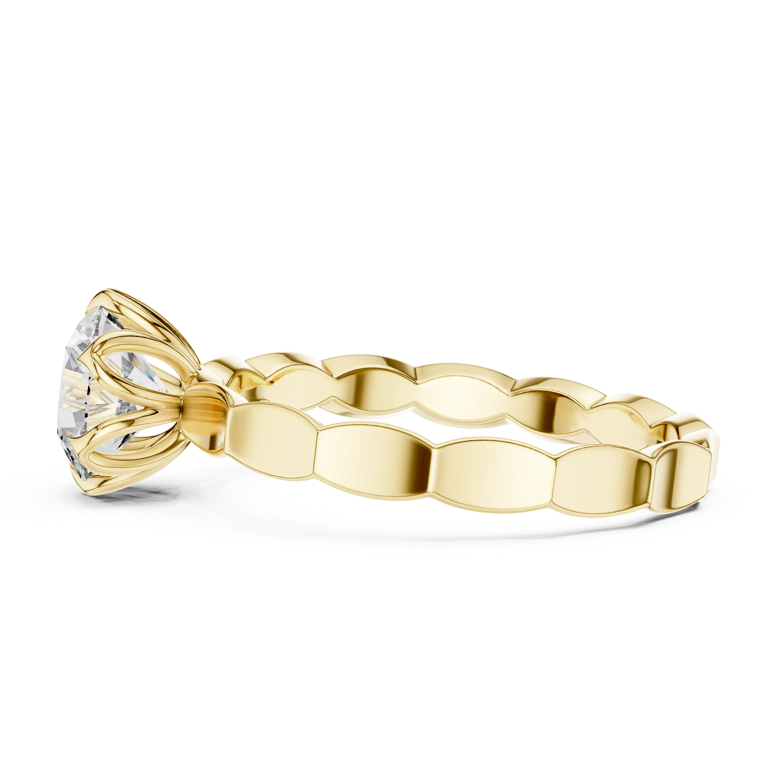 MJR005 - Round Solitaire Ring with Scalloped Flower Setting