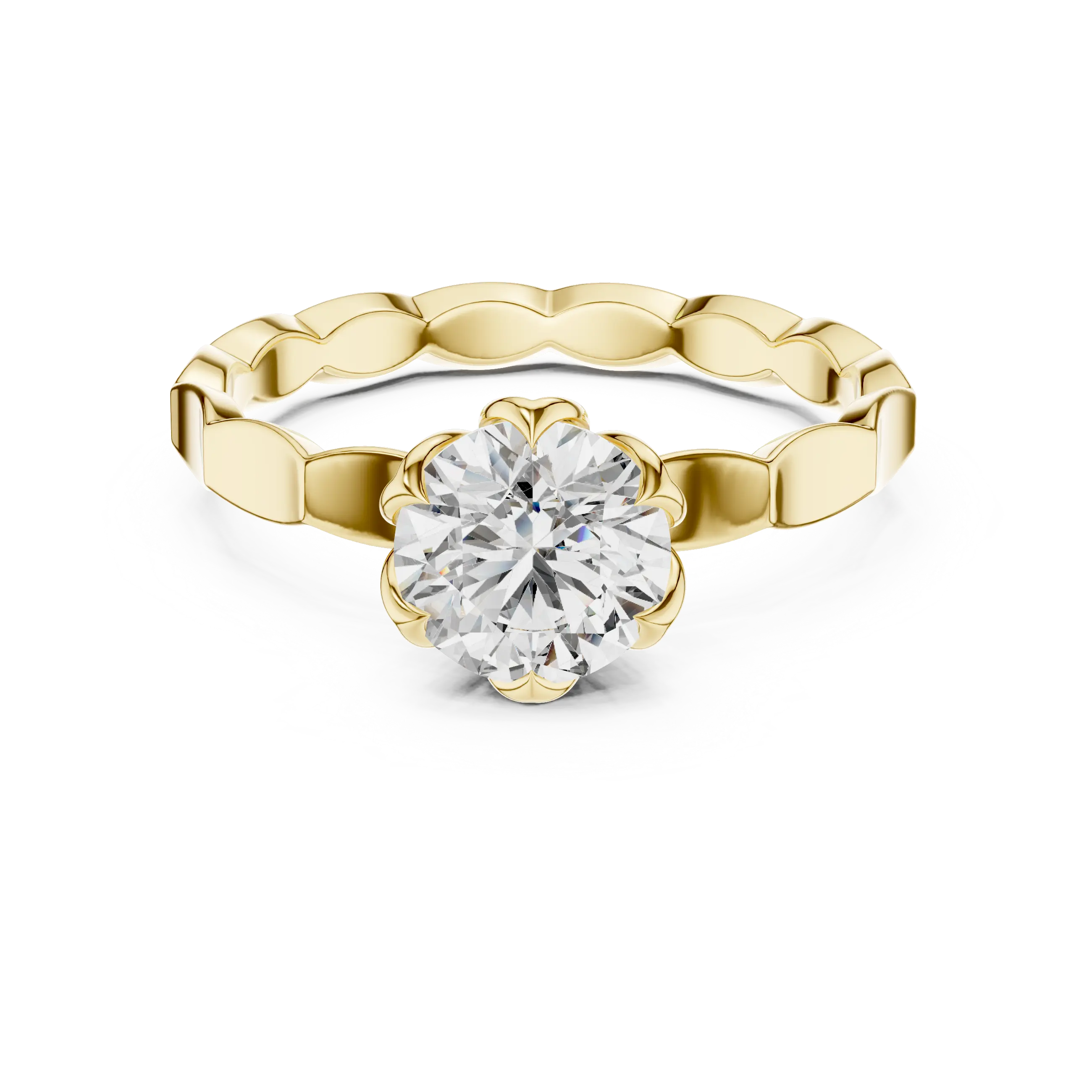 MJR005 - Round Solitaire Ring with Scalloped Flower Setting
