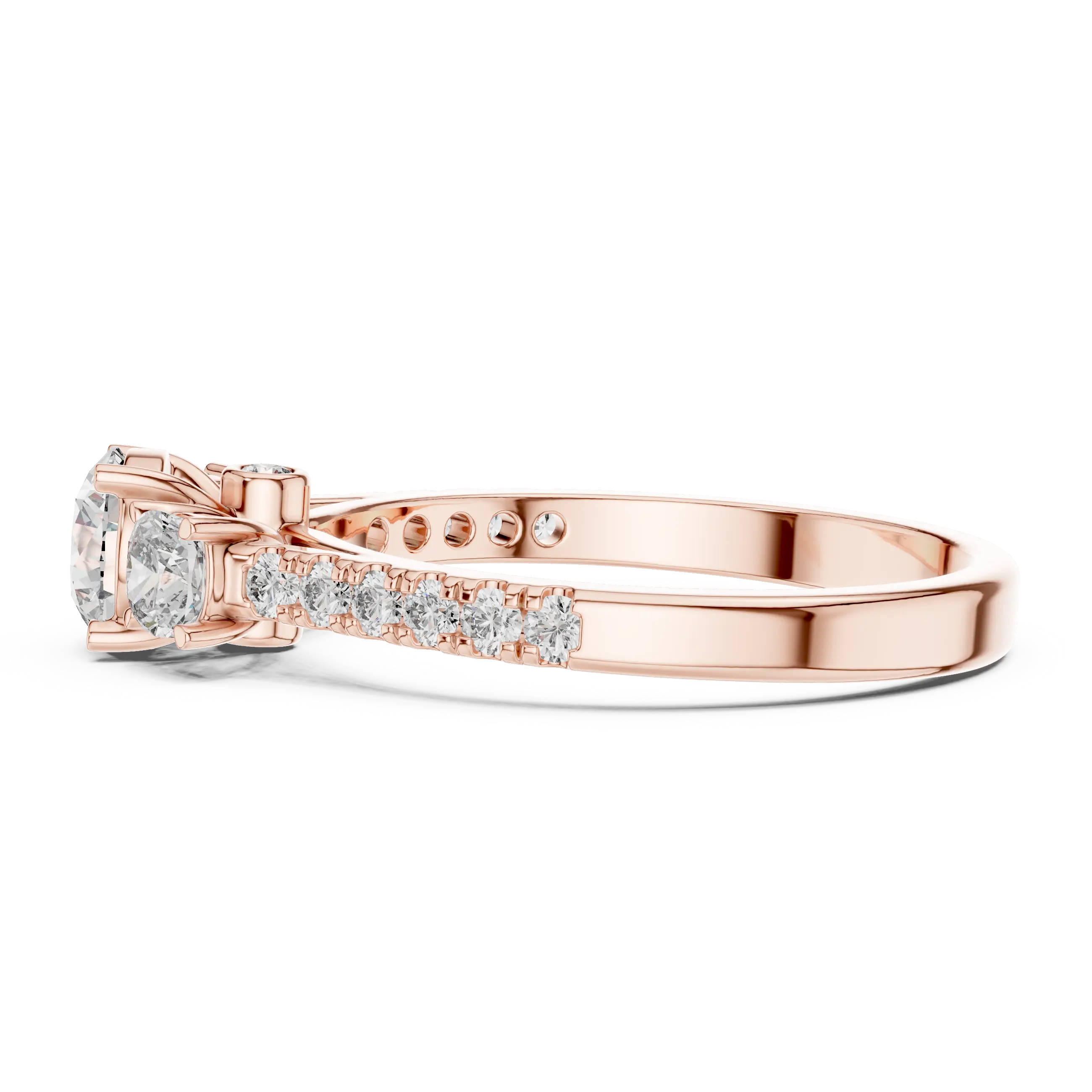 MJR006 - Round Three Stone Engagement Ring with Pavé Band