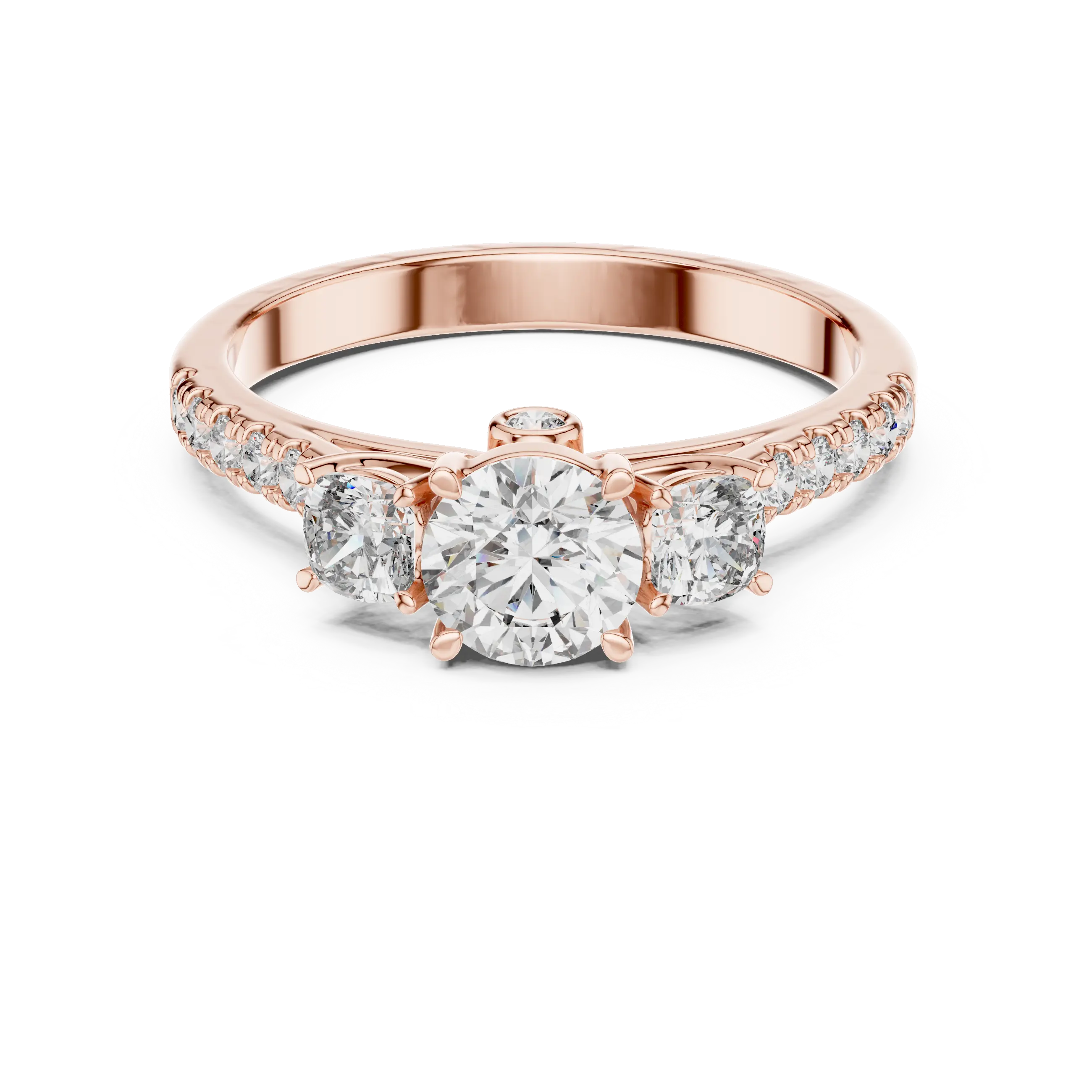 MJR006 - Round Three Stone Engagement Ring with Pavé Band