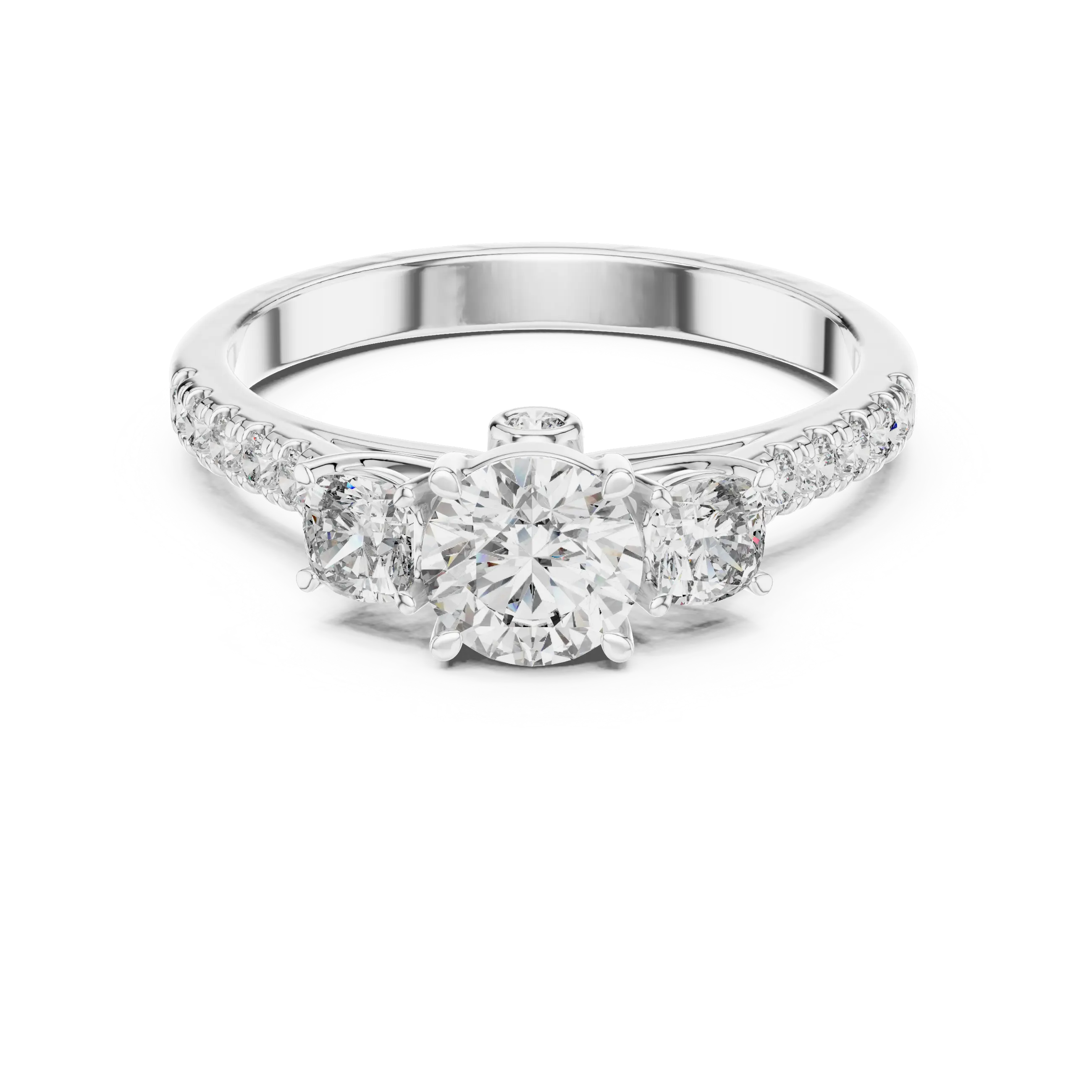 MJR006 - Round Three Stone Engagement Ring with Pavé Band