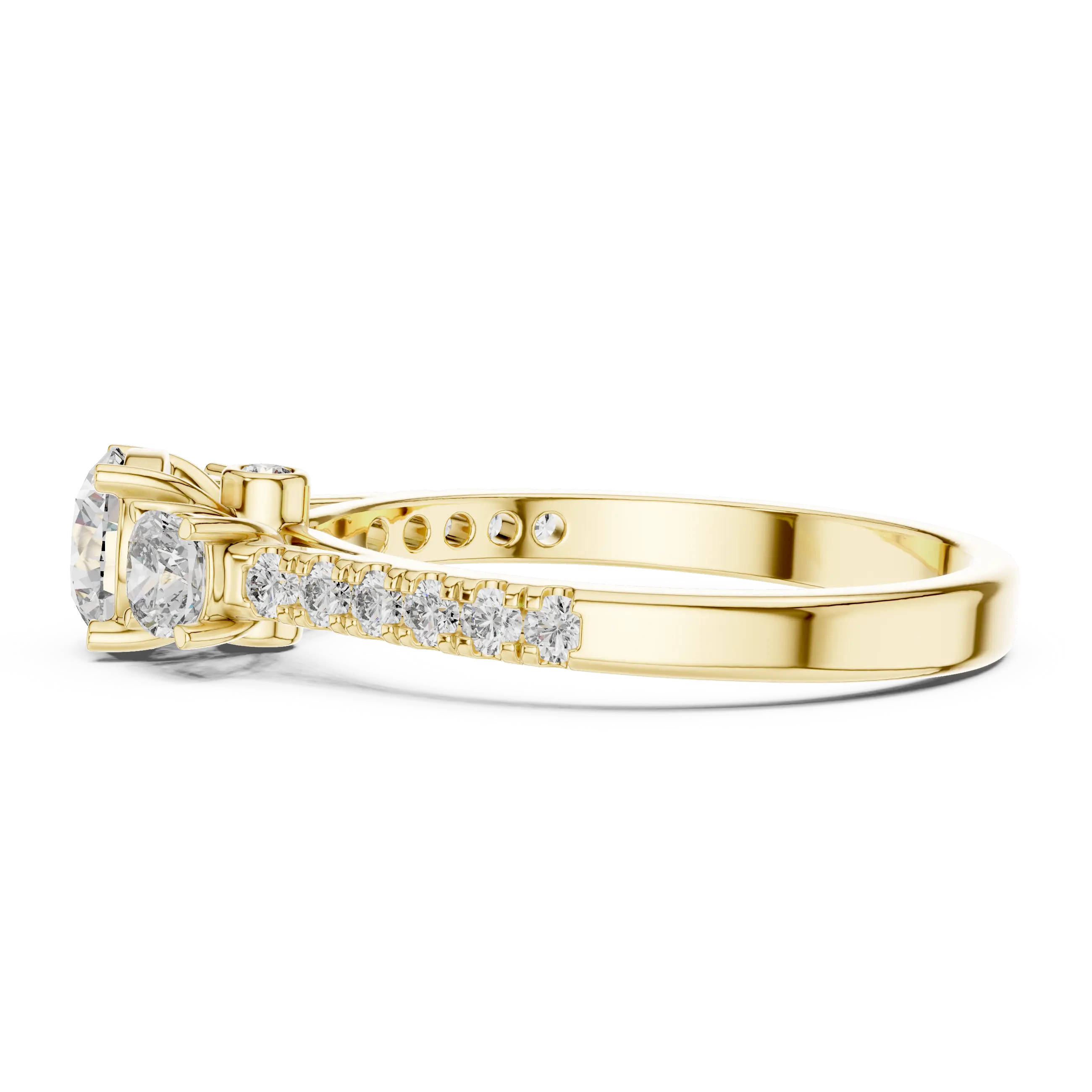 MJR006 - Round Three Stone Engagement Ring with Pavé Band