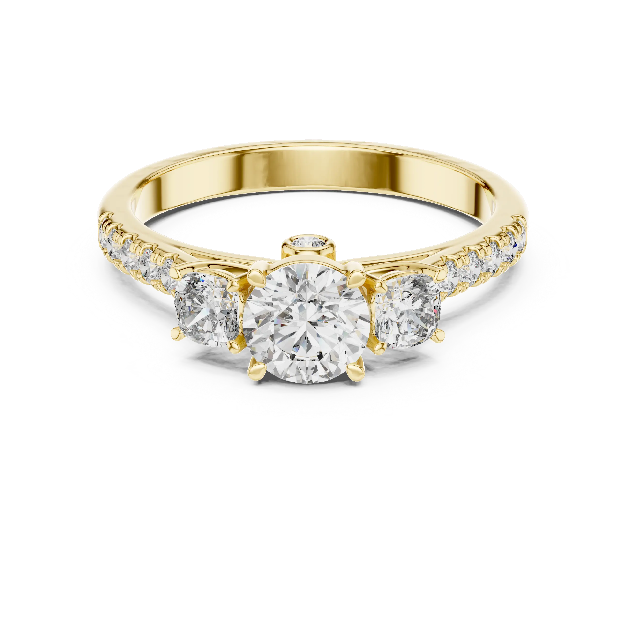 MJR006 - Round Three Stone Engagement Ring with Pavé Band