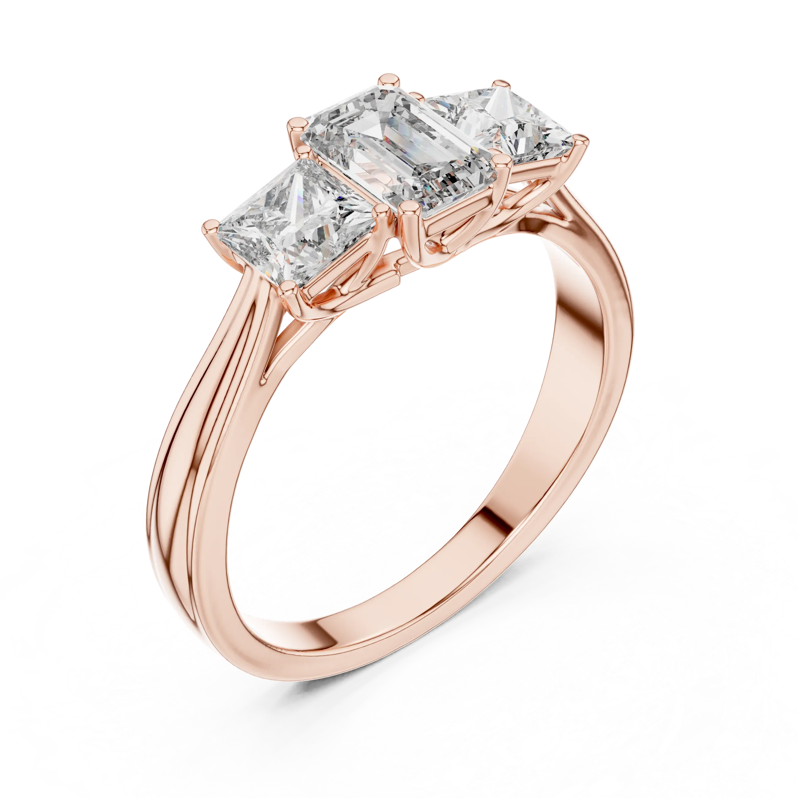 MJR007 - Emerald Cut Three Stone Engagement Ring