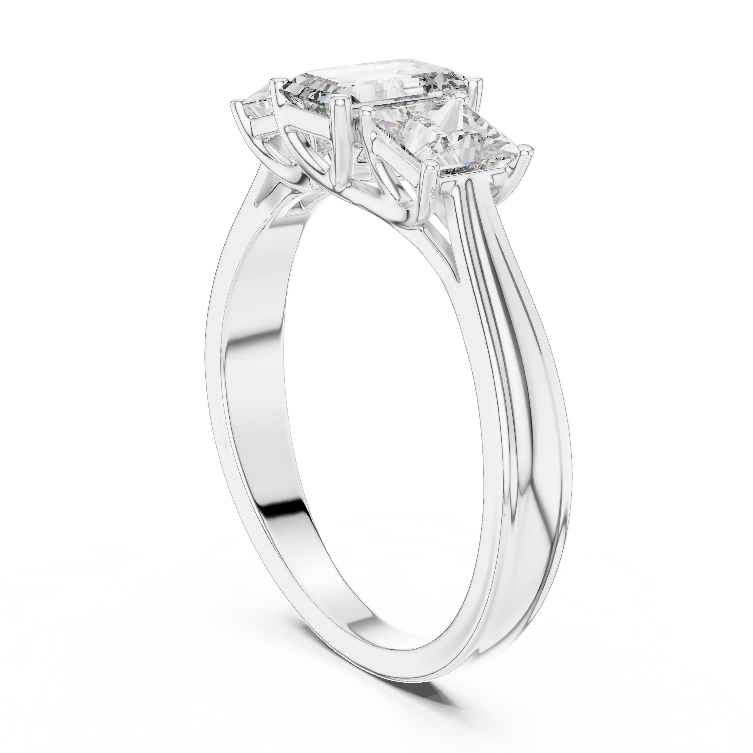 MJR007 - Emerald Cut Three Stone Engagement Ring