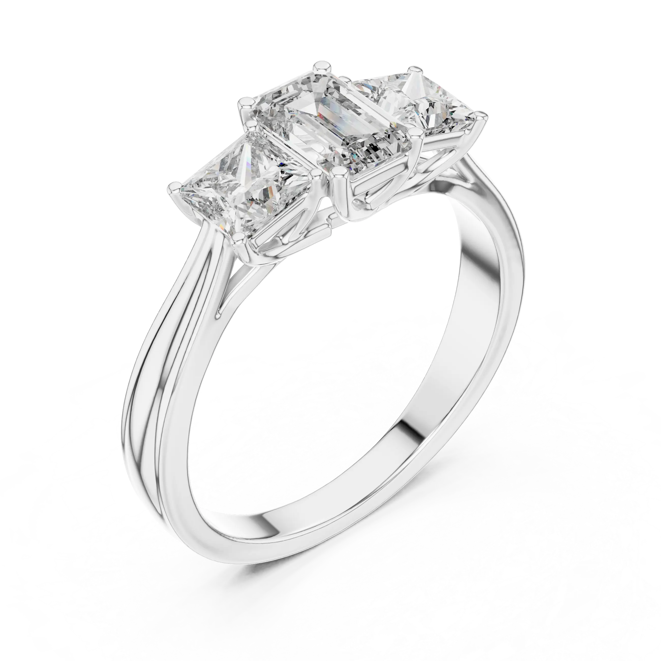 MJR007 - Emerald Cut Three Stone Engagement Ring