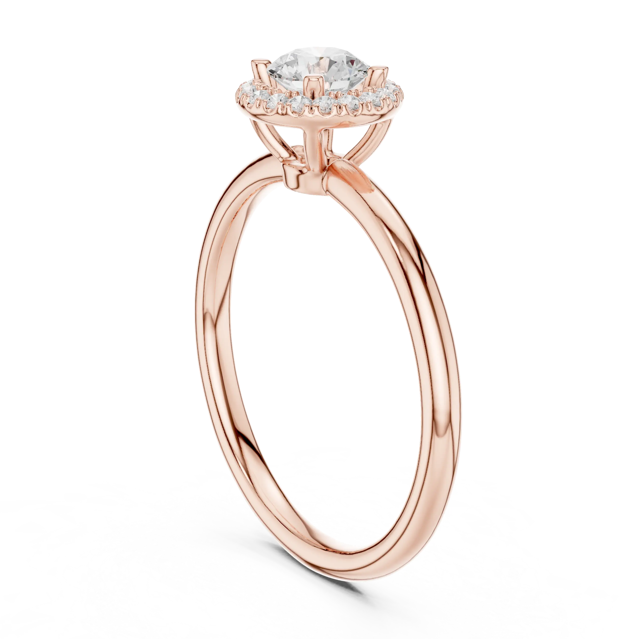 MJR0101 - Delicate Round Halo Solitaire Ring on High-Polish Band